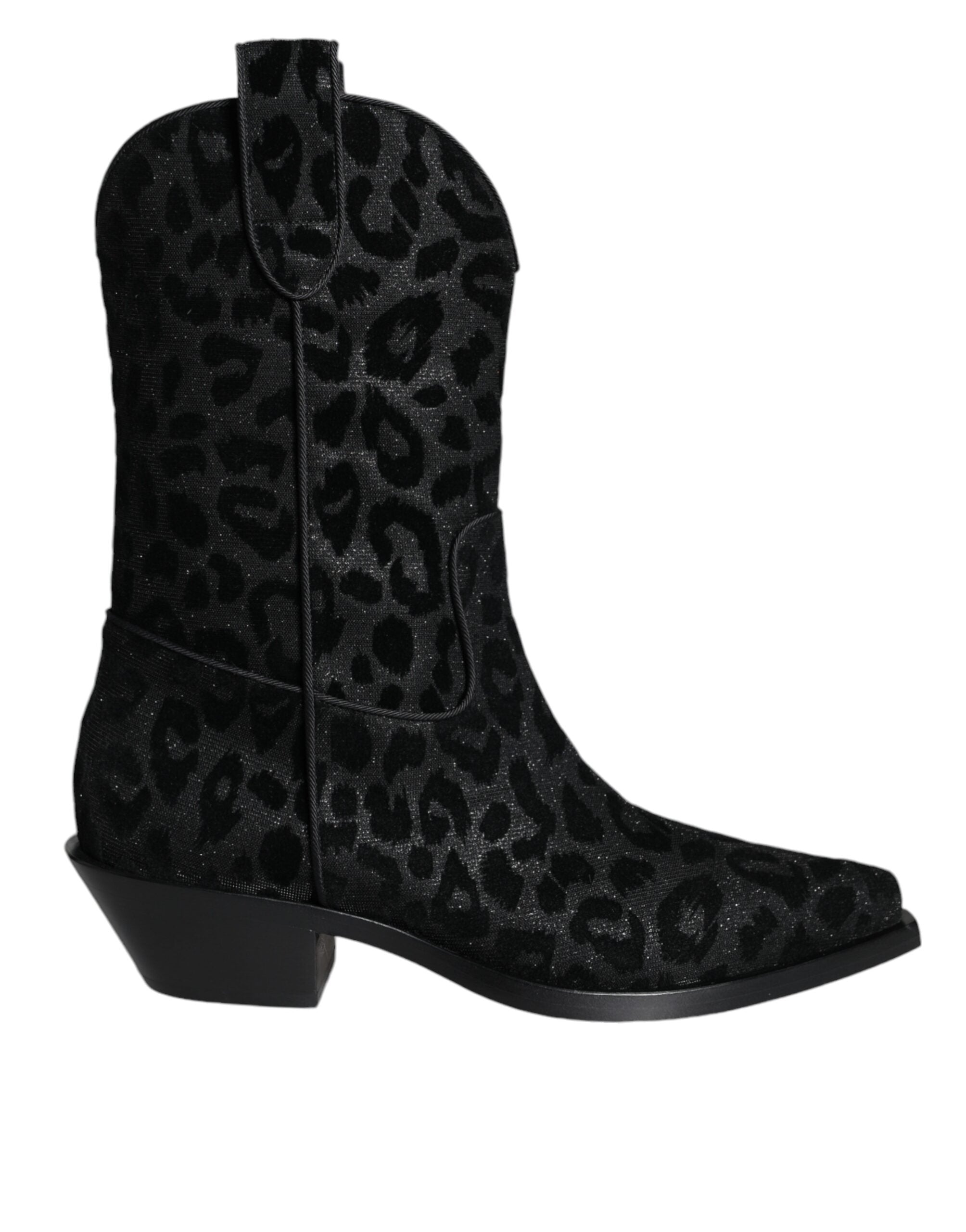 Black Gray Leopard Cowboy Boots Shoes - ventzia