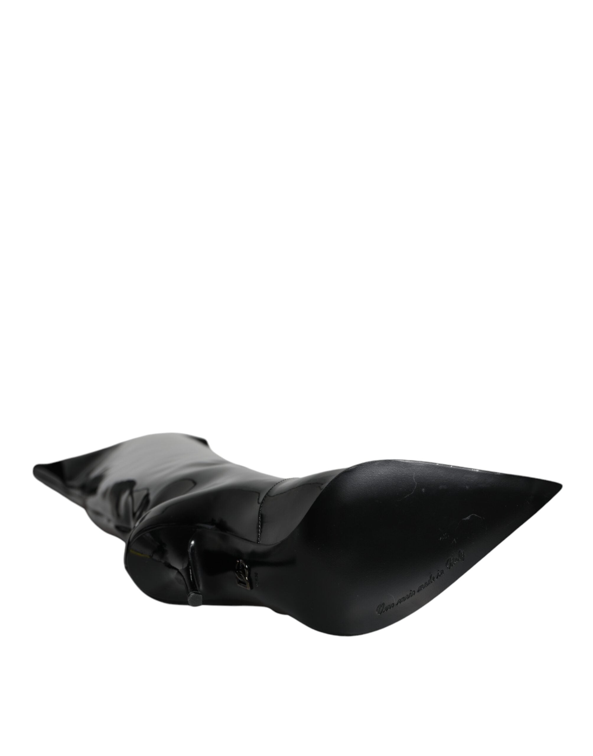 Black Patent Leather Knee High Boots Shoes - ventzia