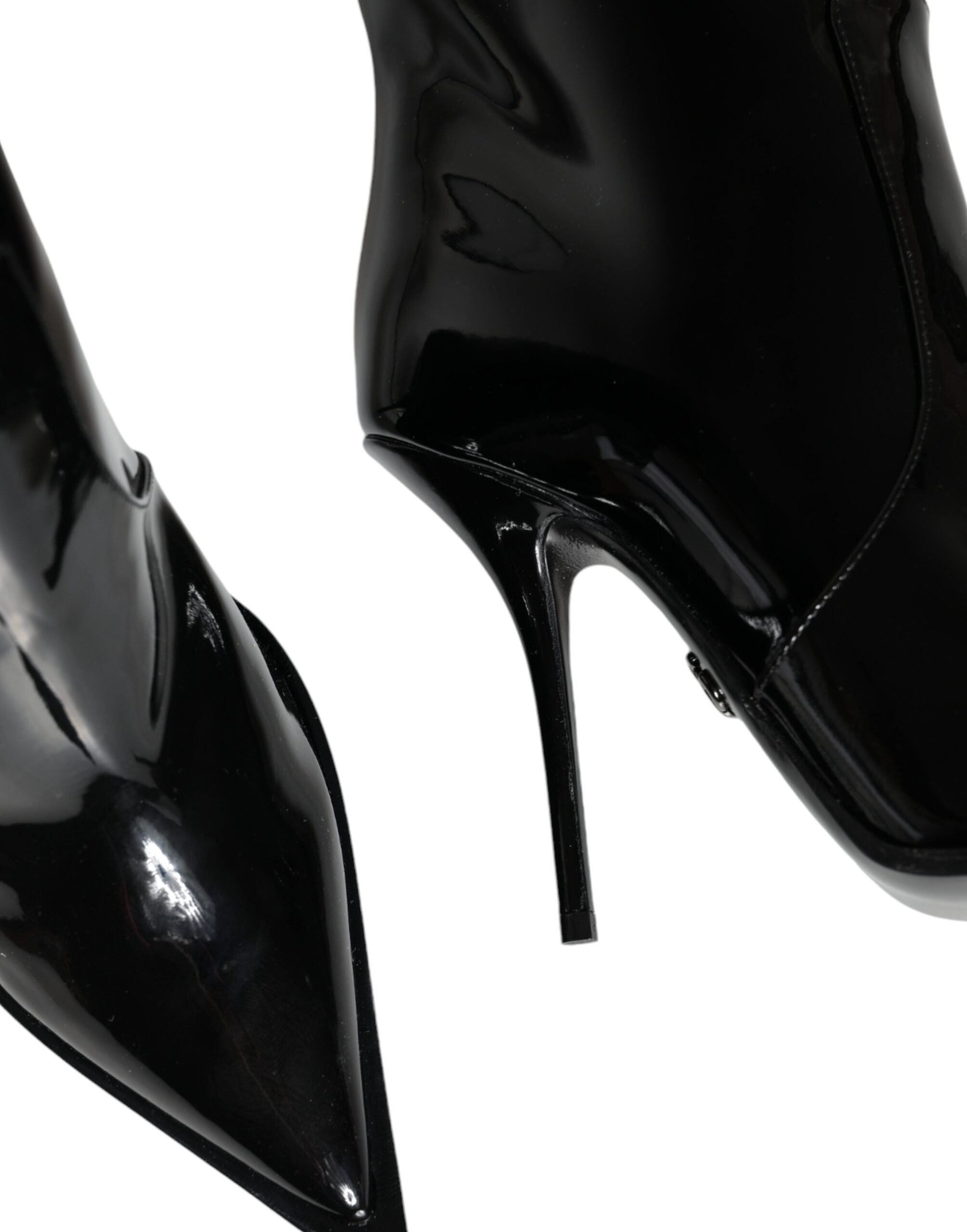 Black Patent Leather Knee High Boots Shoes - ventzia