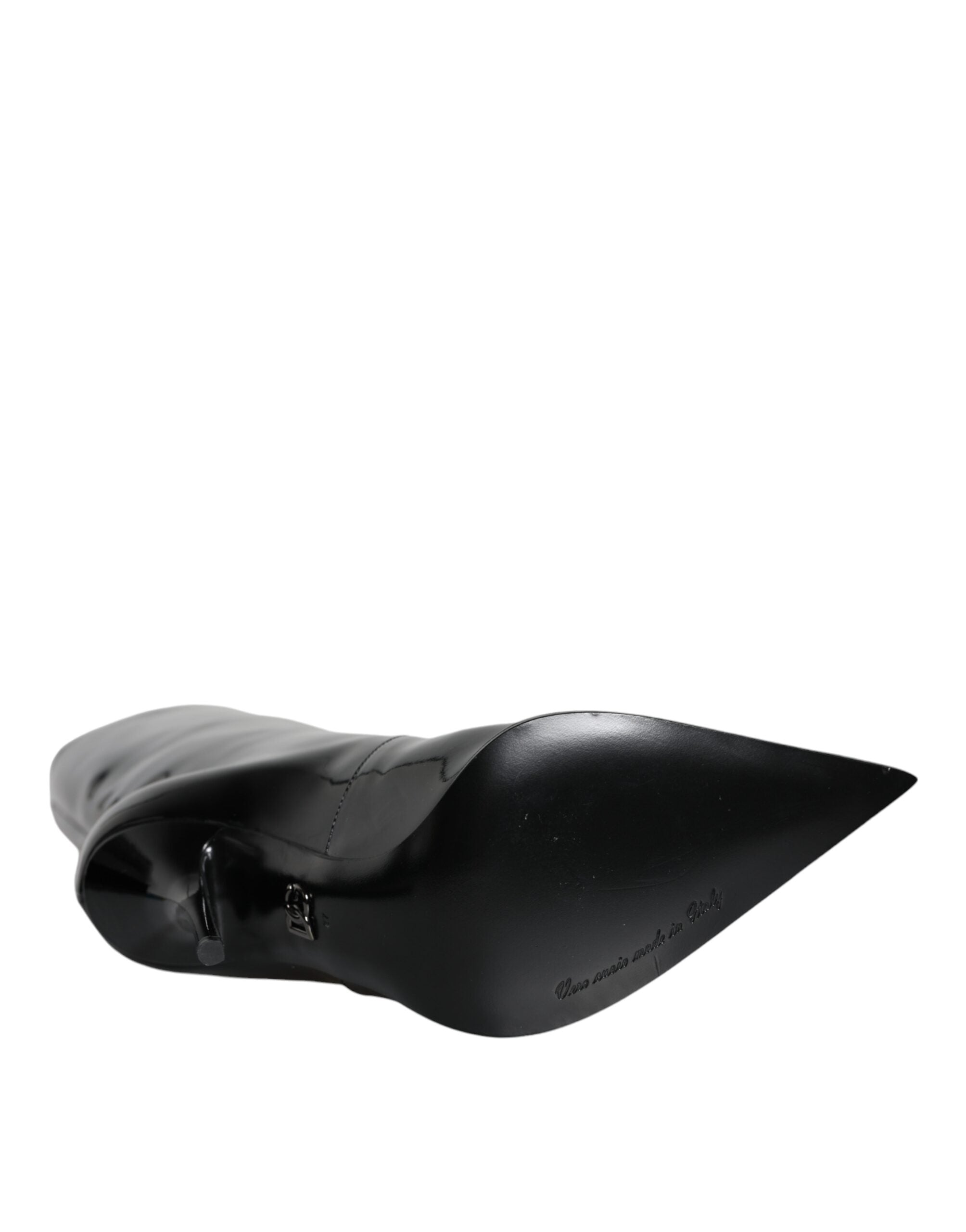 Black Patent Leather Mid Calf Boots Shoes - ventzia