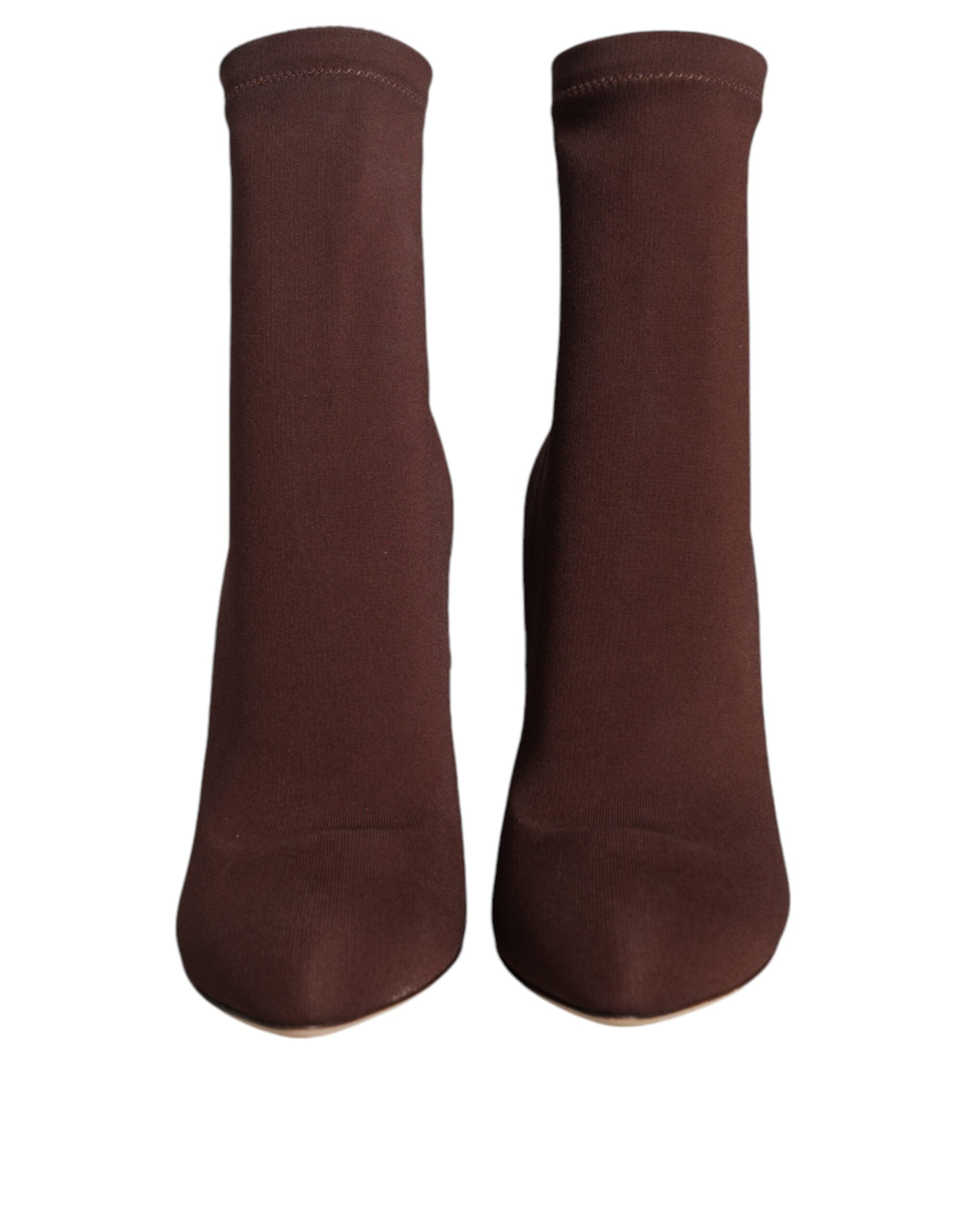 Brown Stiletto Heels Socks Ankle Boots Shoes - ventzia