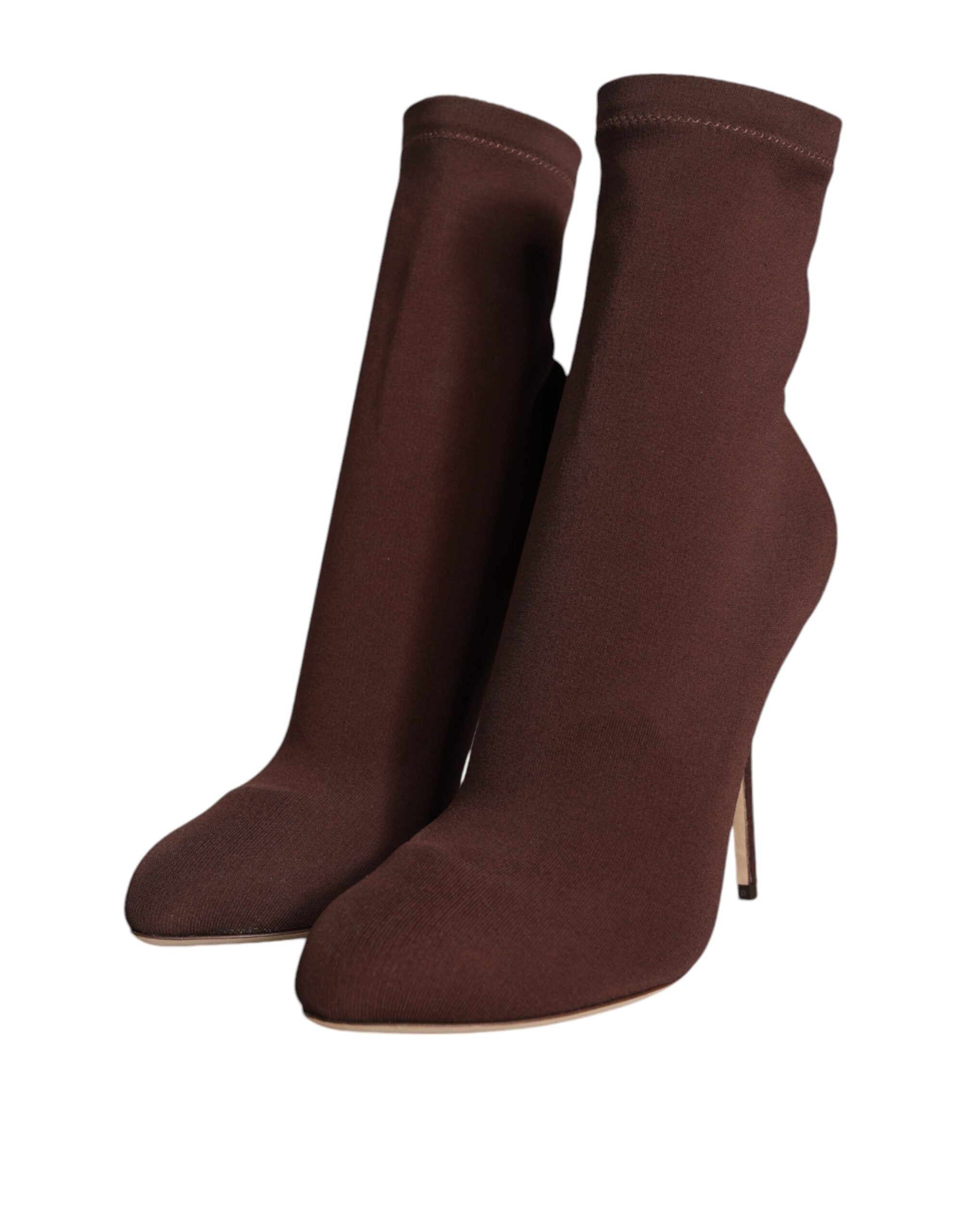 Brown Stiletto Heels Socks Ankle Boots Shoes - ventzia