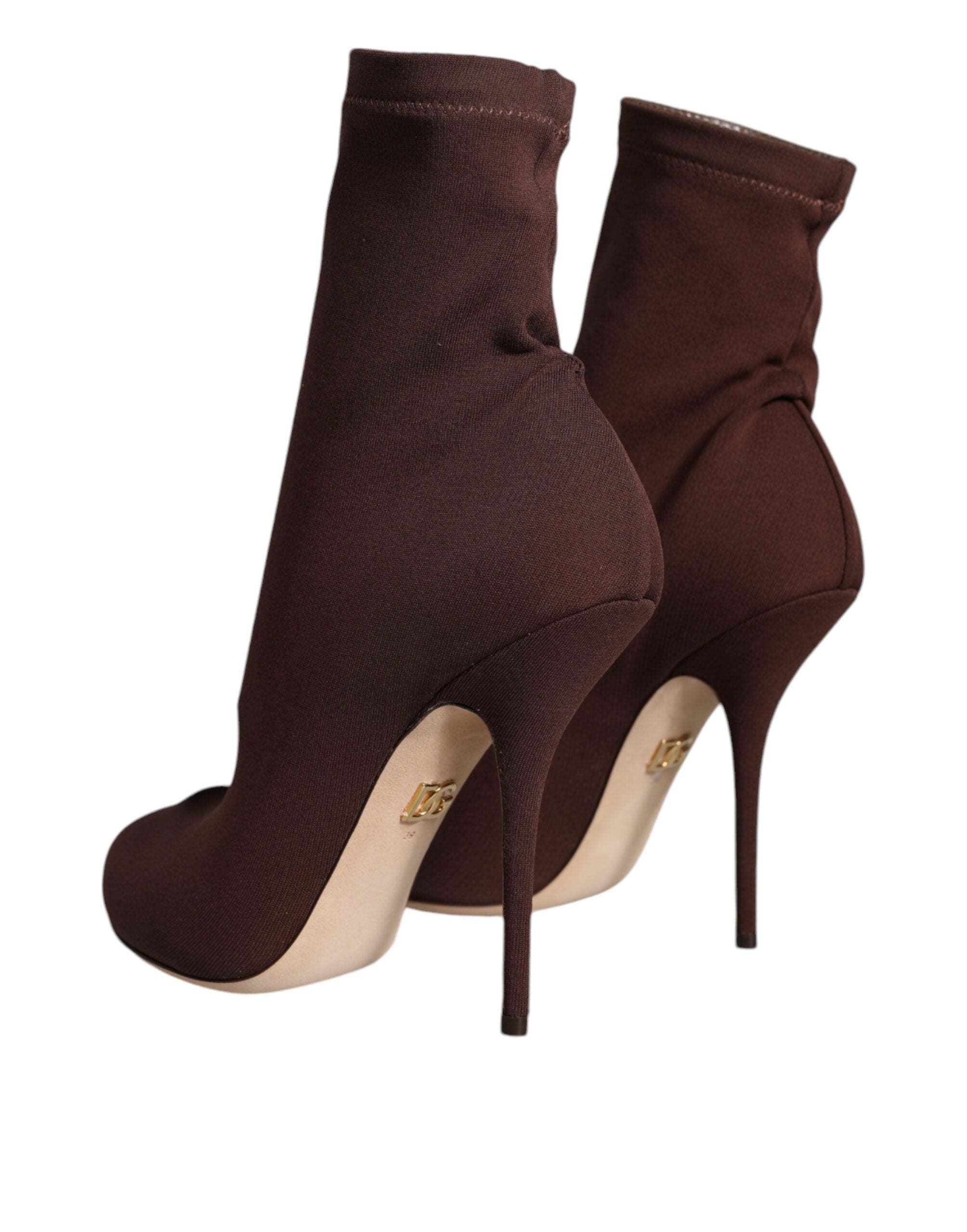 Brown Stiletto Heels Socks Ankle Boots Shoes - ventzia