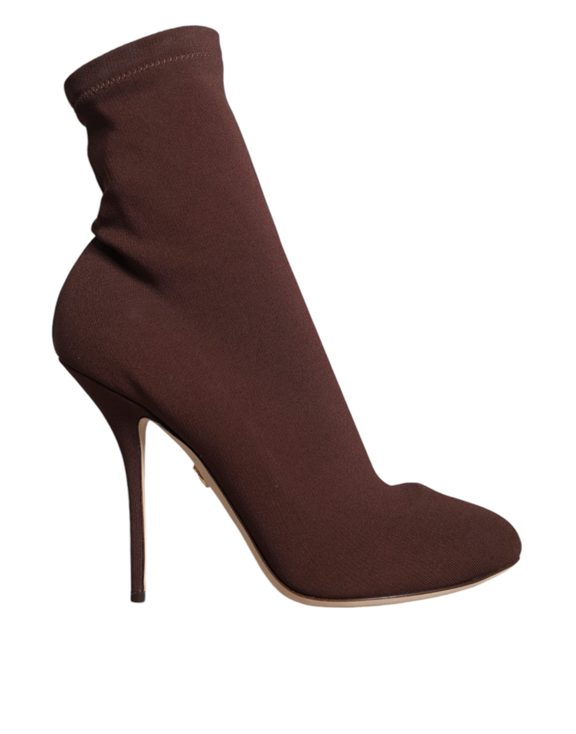 Brown Stiletto Heels Socks Ankle Boots Shoes - ventzia