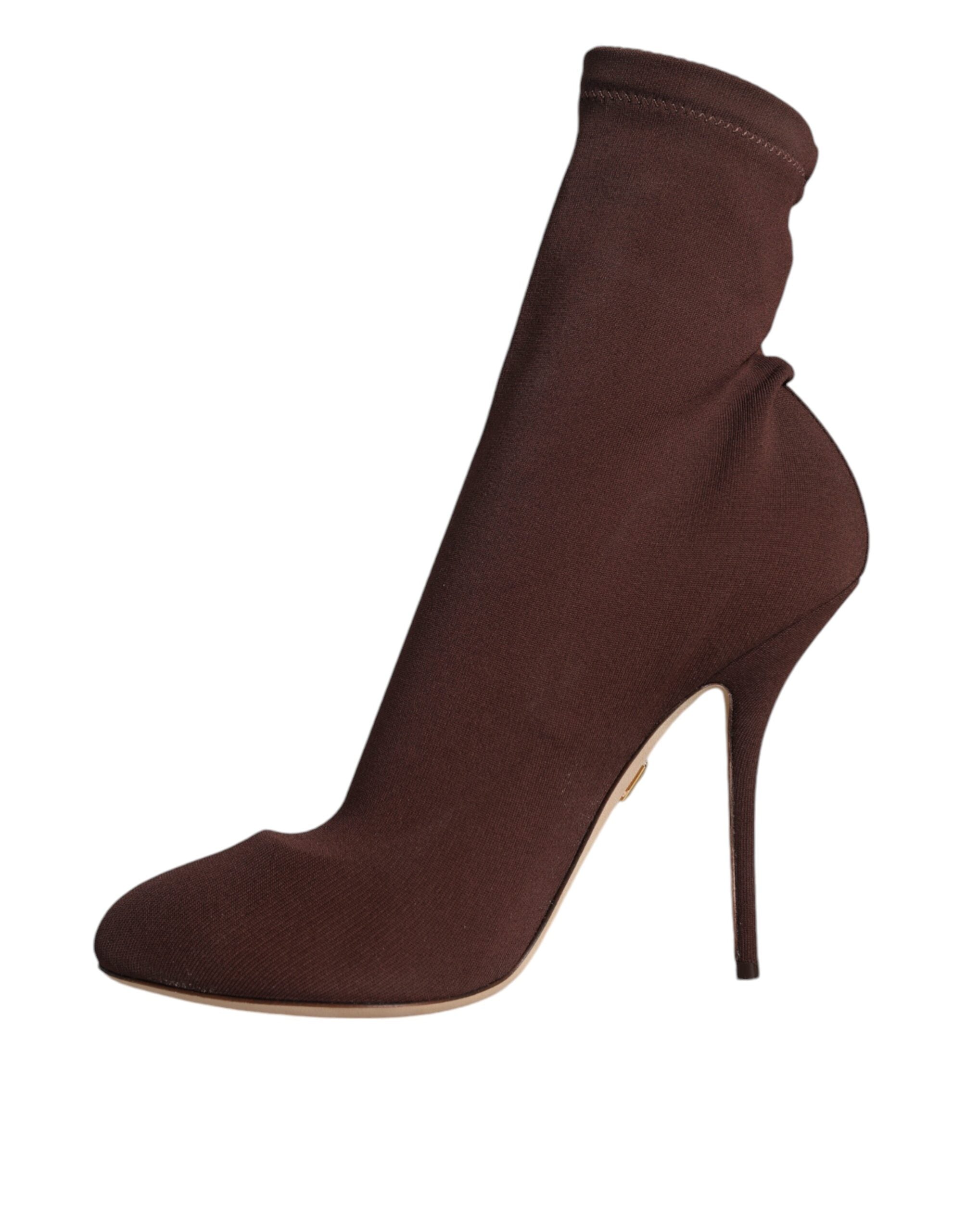 Brown Stiletto Heels Socks Ankle Boots Shoes - ventzia