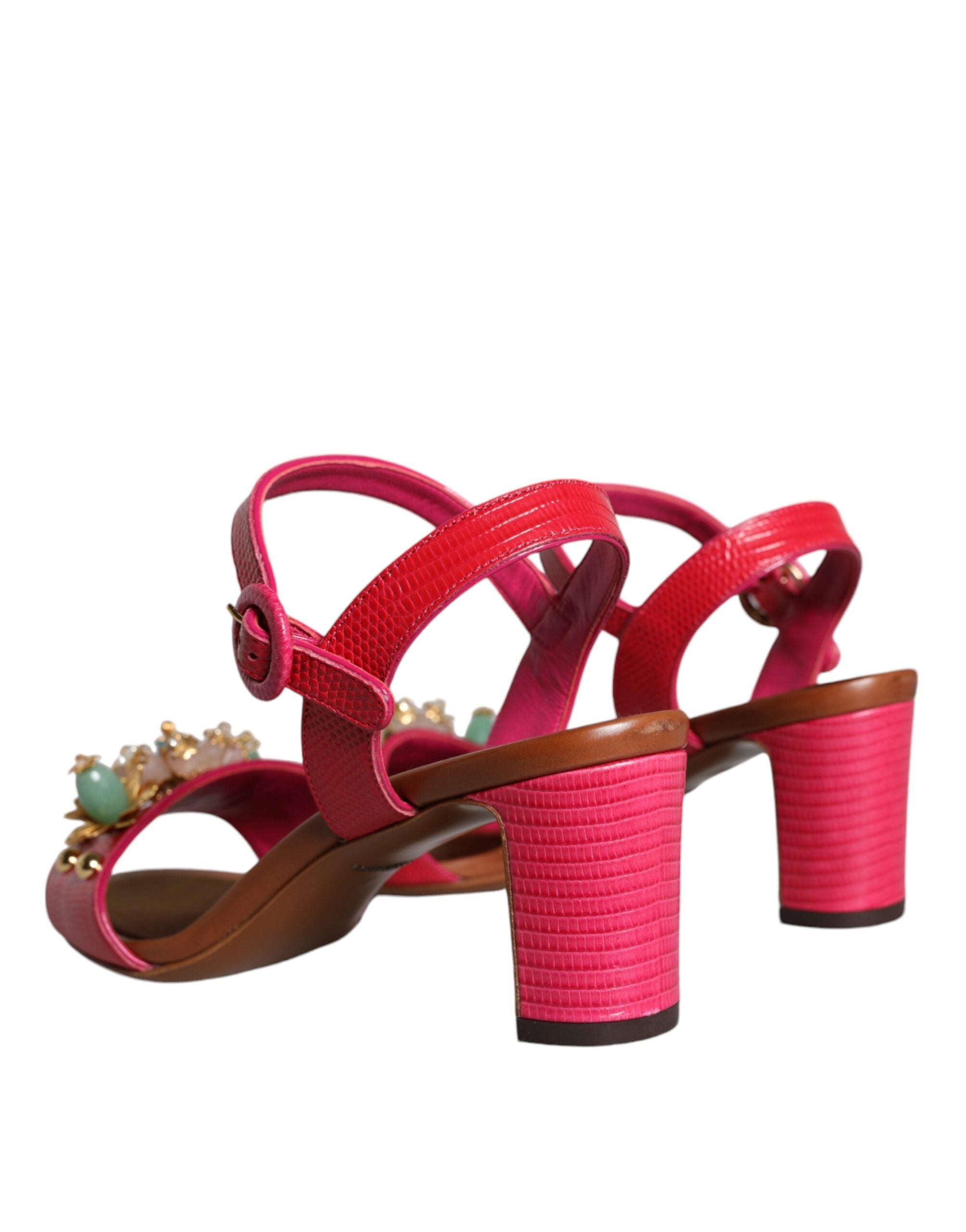 Fuchsia Leather Embellished Keira Sandals Shoes - ventzia