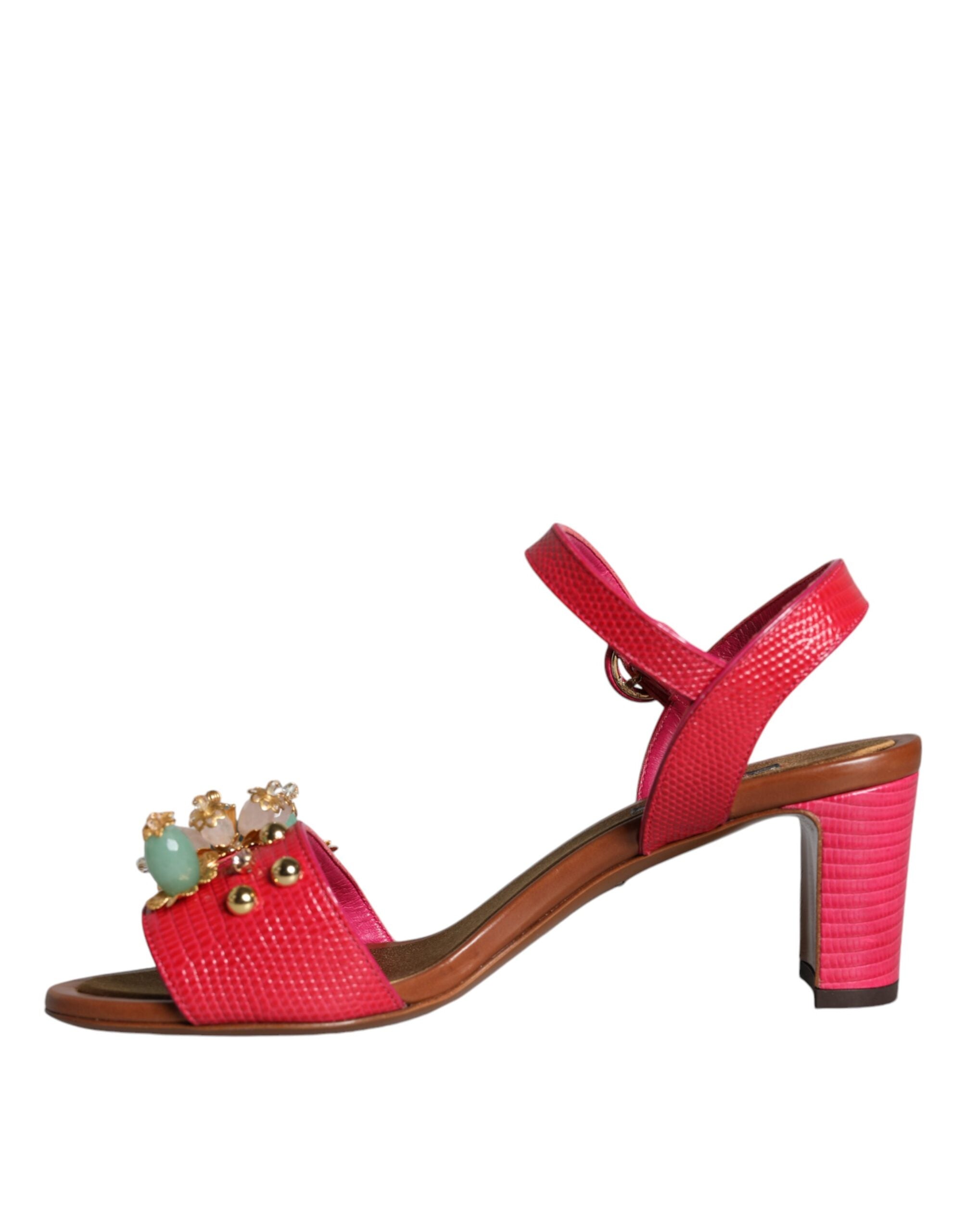 Fuchsia Leather Embellished Keira Sandals Shoes - ventzia