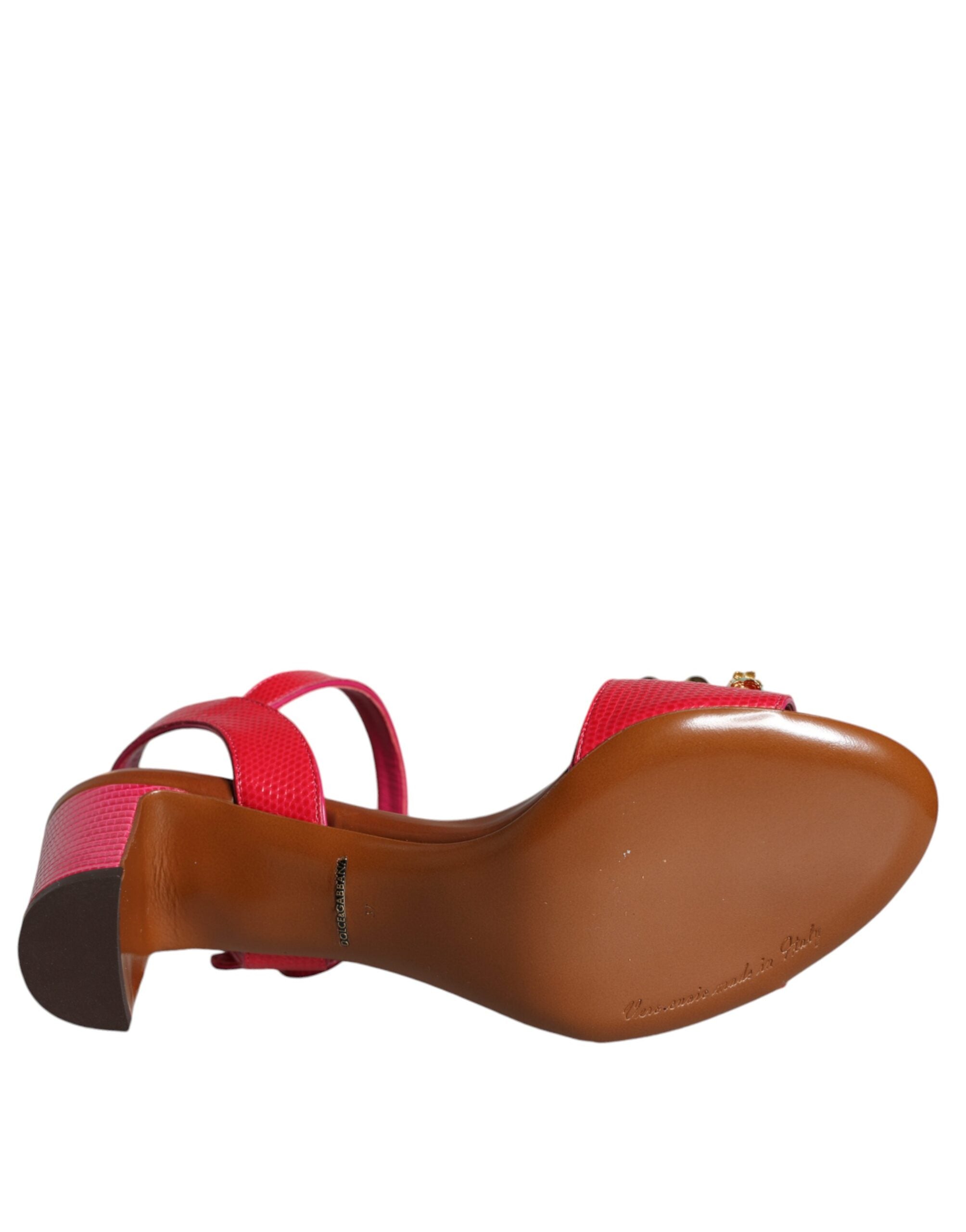 Fuchsia Leather Embellished Keira Sandals Shoes - ventzia