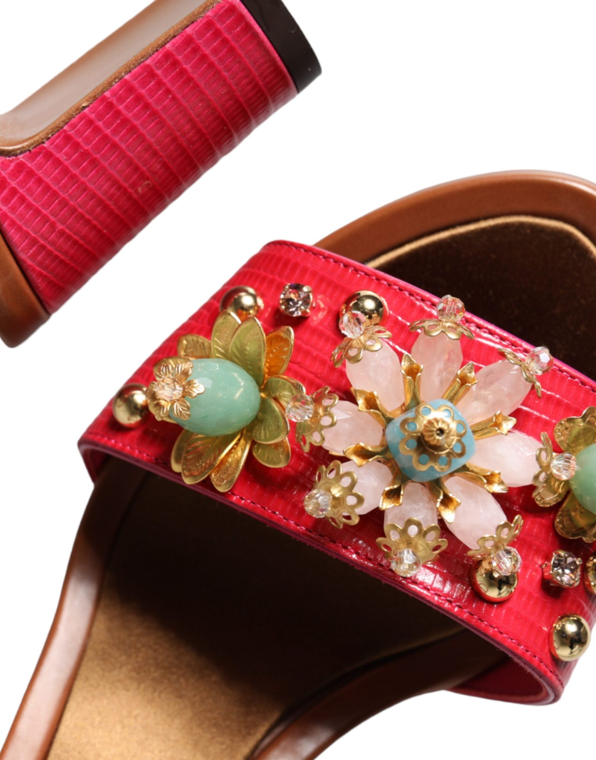 Fuchsia Leather Embellished Keira Sandals Shoes - ventzia