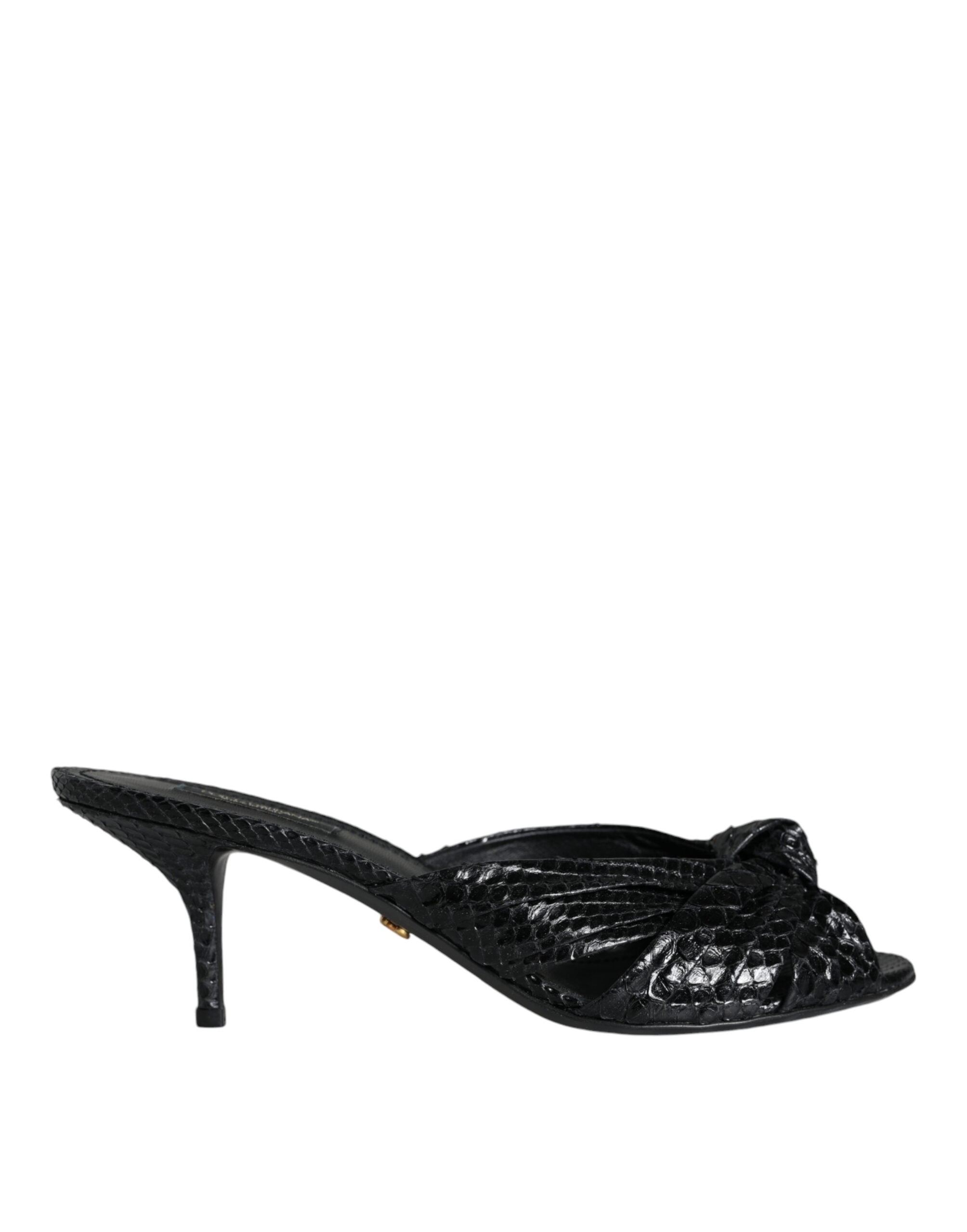 Black Leather Heels Slides Sandals Shoes - ventzia