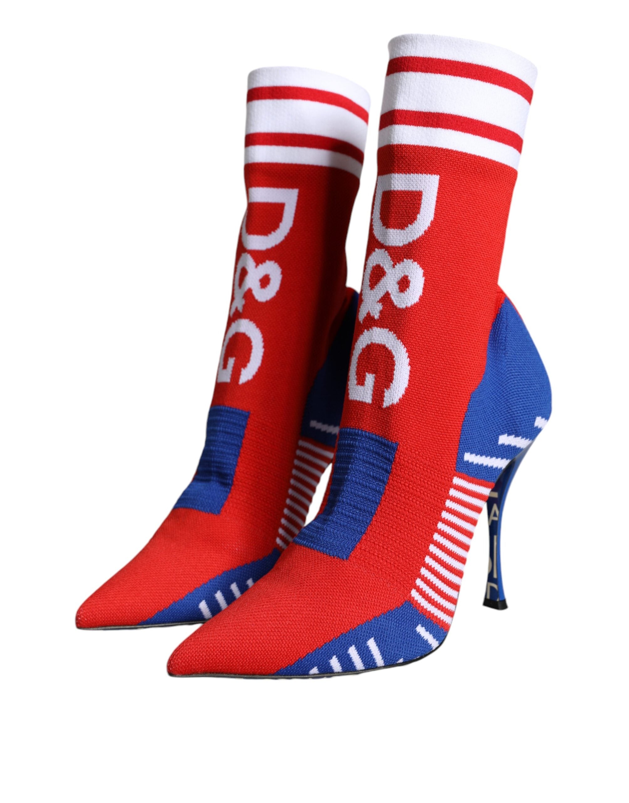 Red Blue Stretch Sock Style Ankle Boots Logo Shoes - ventzia