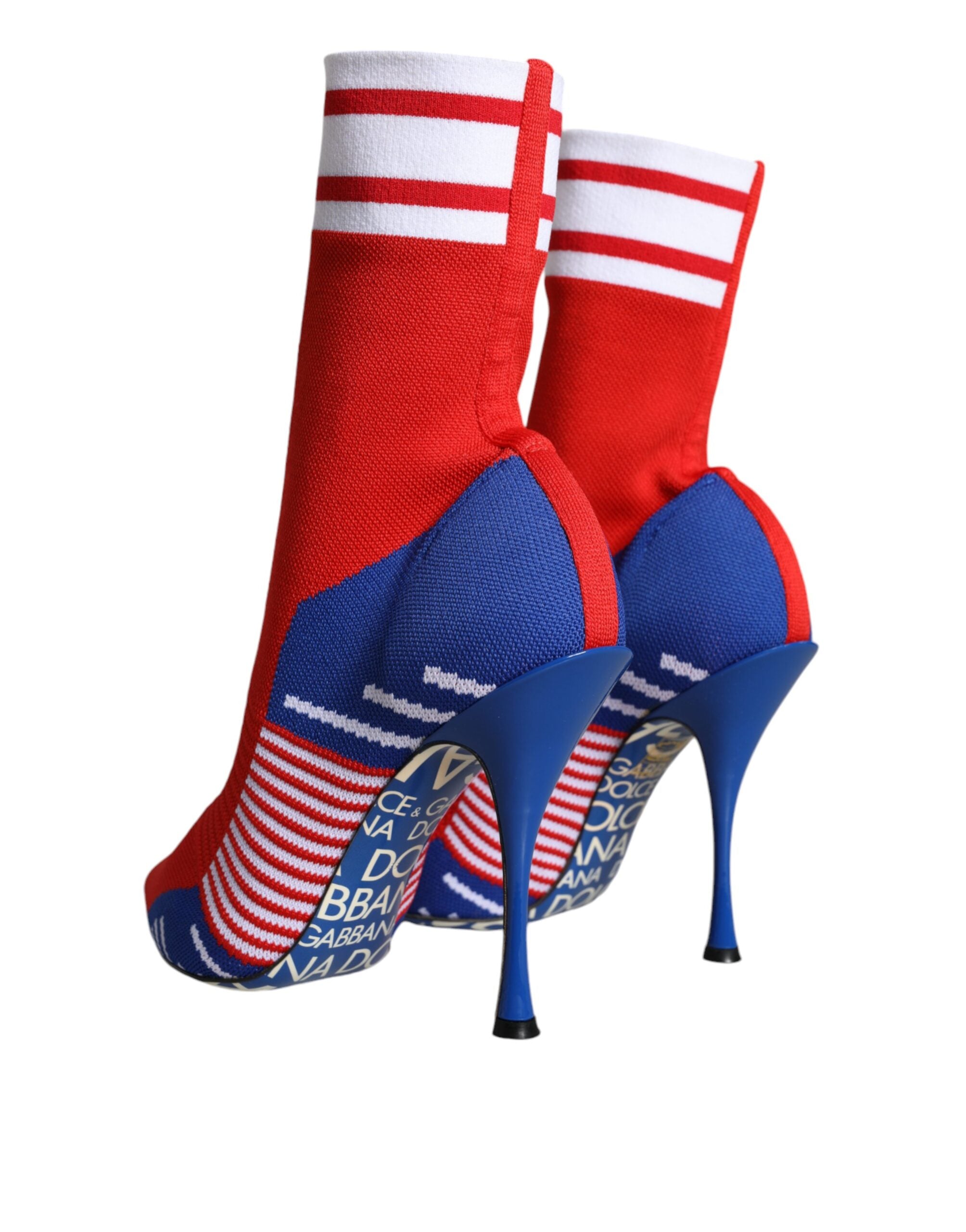 Red Blue Stretch Sock Style Ankle Boots Logo Shoes - ventzia