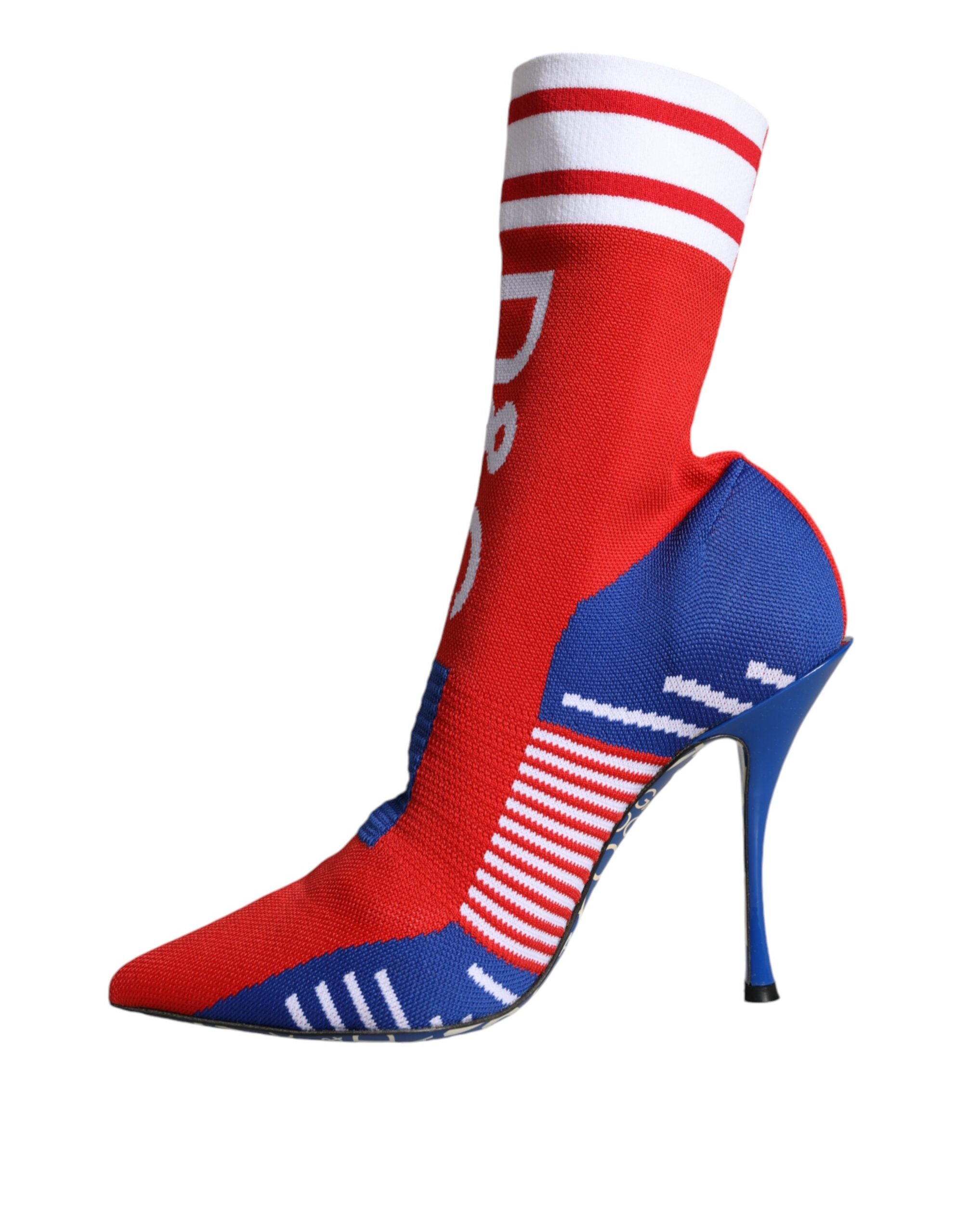 Red Blue Stretch Sock Style Ankle Boots Logo Shoes - ventzia
