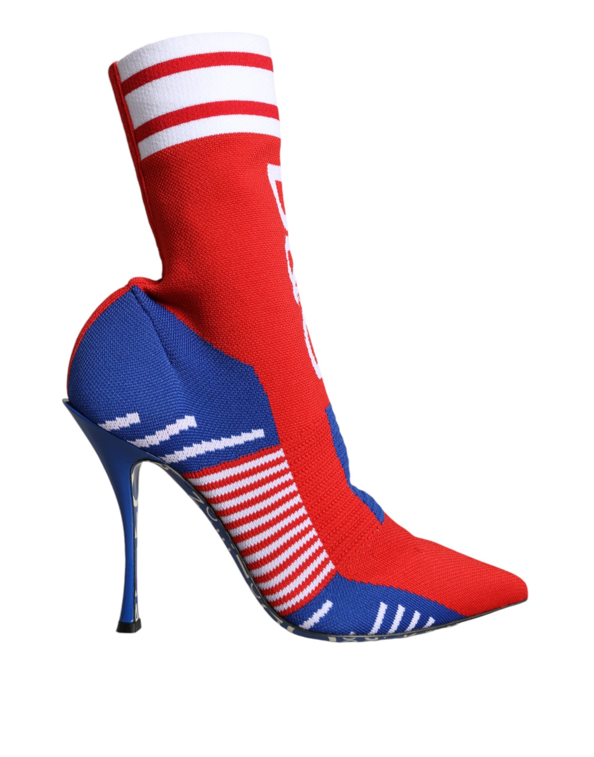 Red Blue Stretch Sock Style Ankle Boots Logo Shoes - ventzia