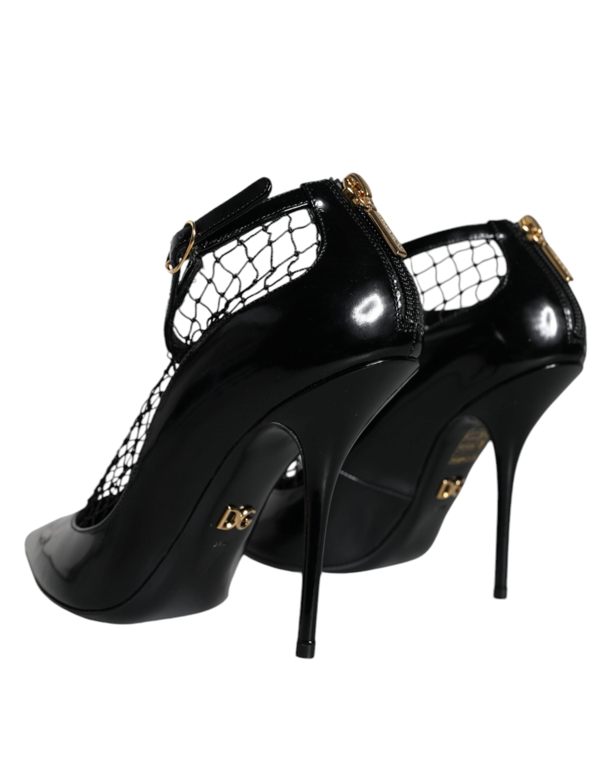 Black Mesh Patent Leather Heels Pumps Shoes - ventzia