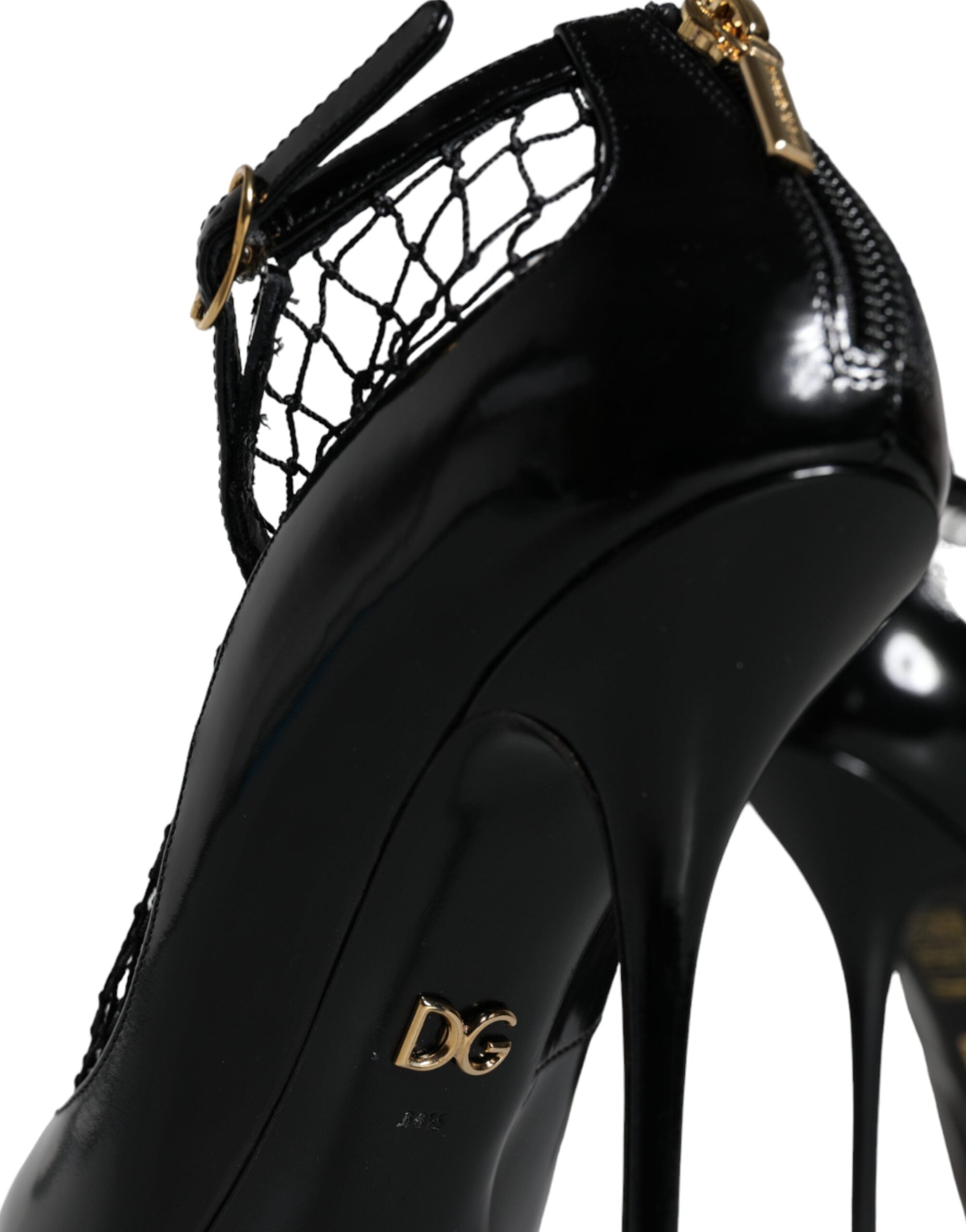 Black Mesh Patent Leather Heels Pumps Shoes - ventzia