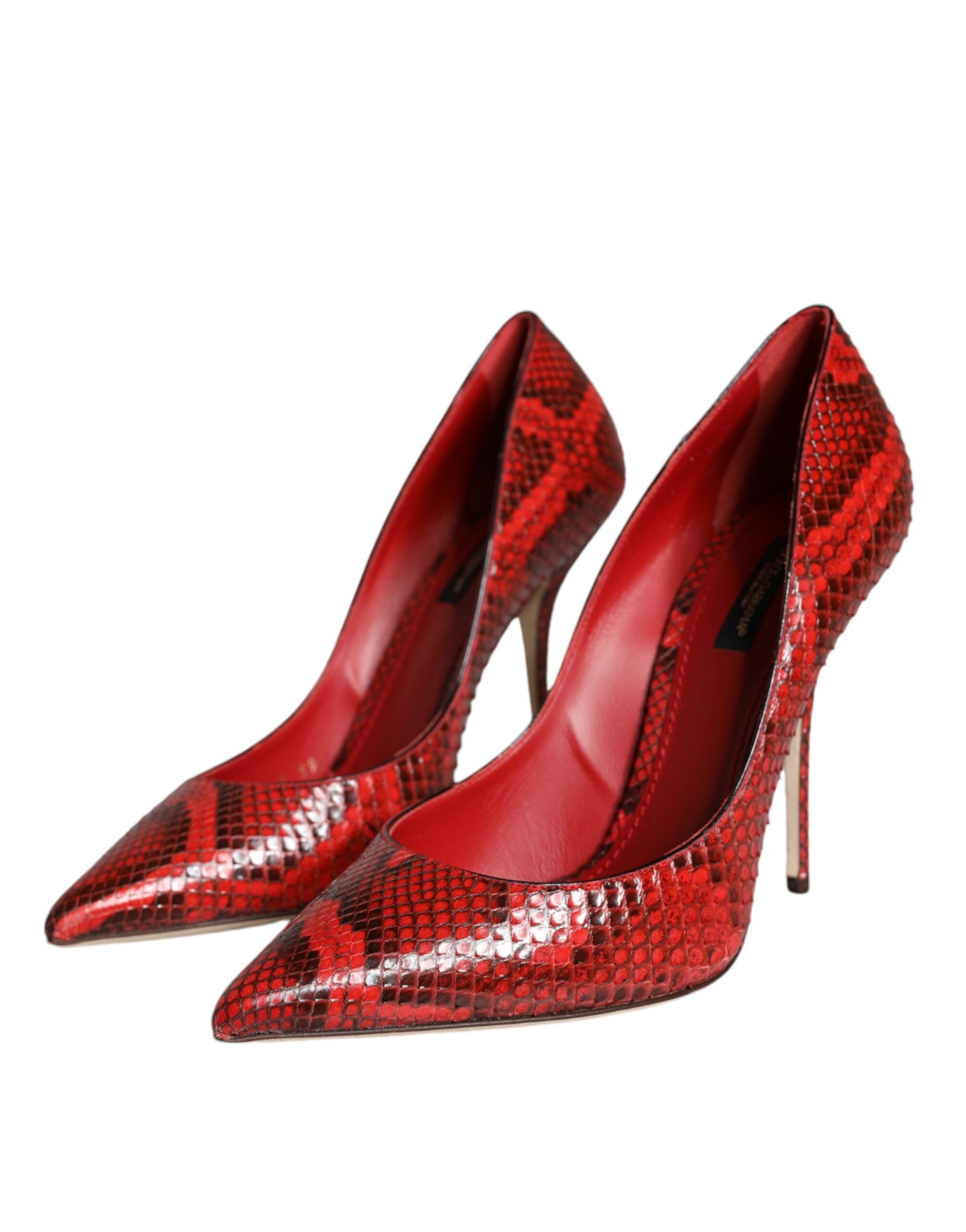 Red Leather Stiletto High Heels Pumps Shoes - ventzia