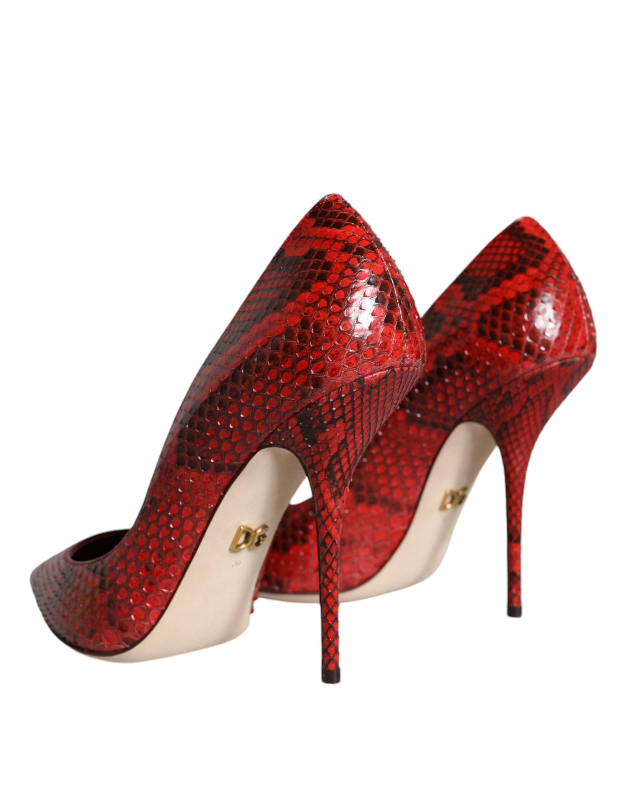 Red Leather Stiletto High Heels Pumps Shoes - ventzia