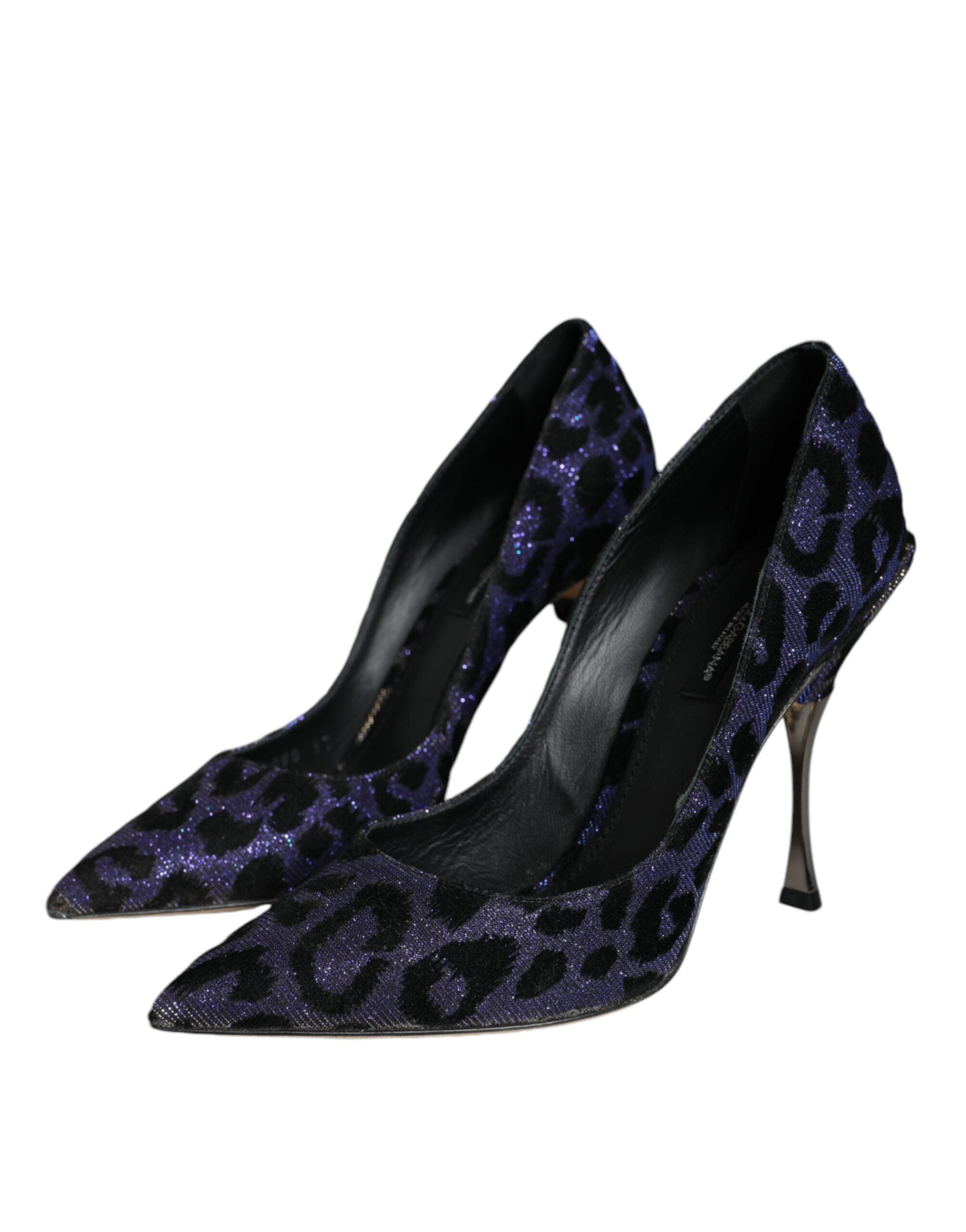 Violet Leopard Lurex High Heels Pumps Shoes - ventzia