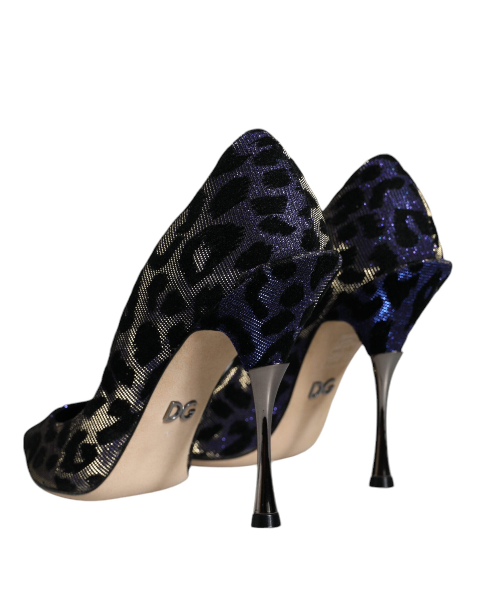 Violet Leopard Lurex High Heels Pumps Shoes - ventzia