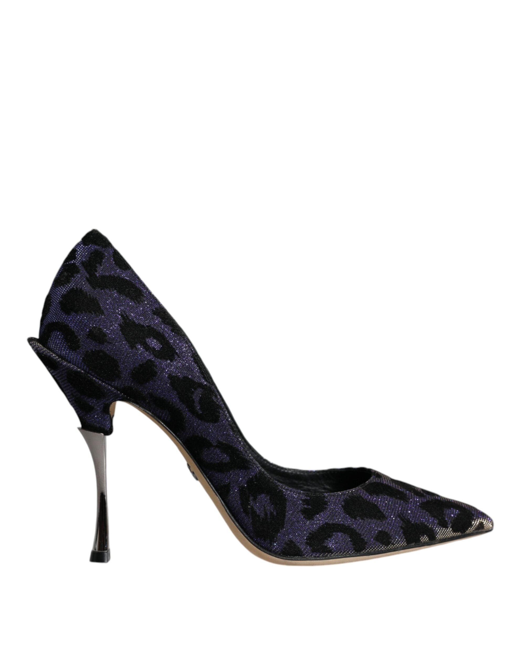 Violet Leopard Lurex High Heels Pumps Shoes - ventzia