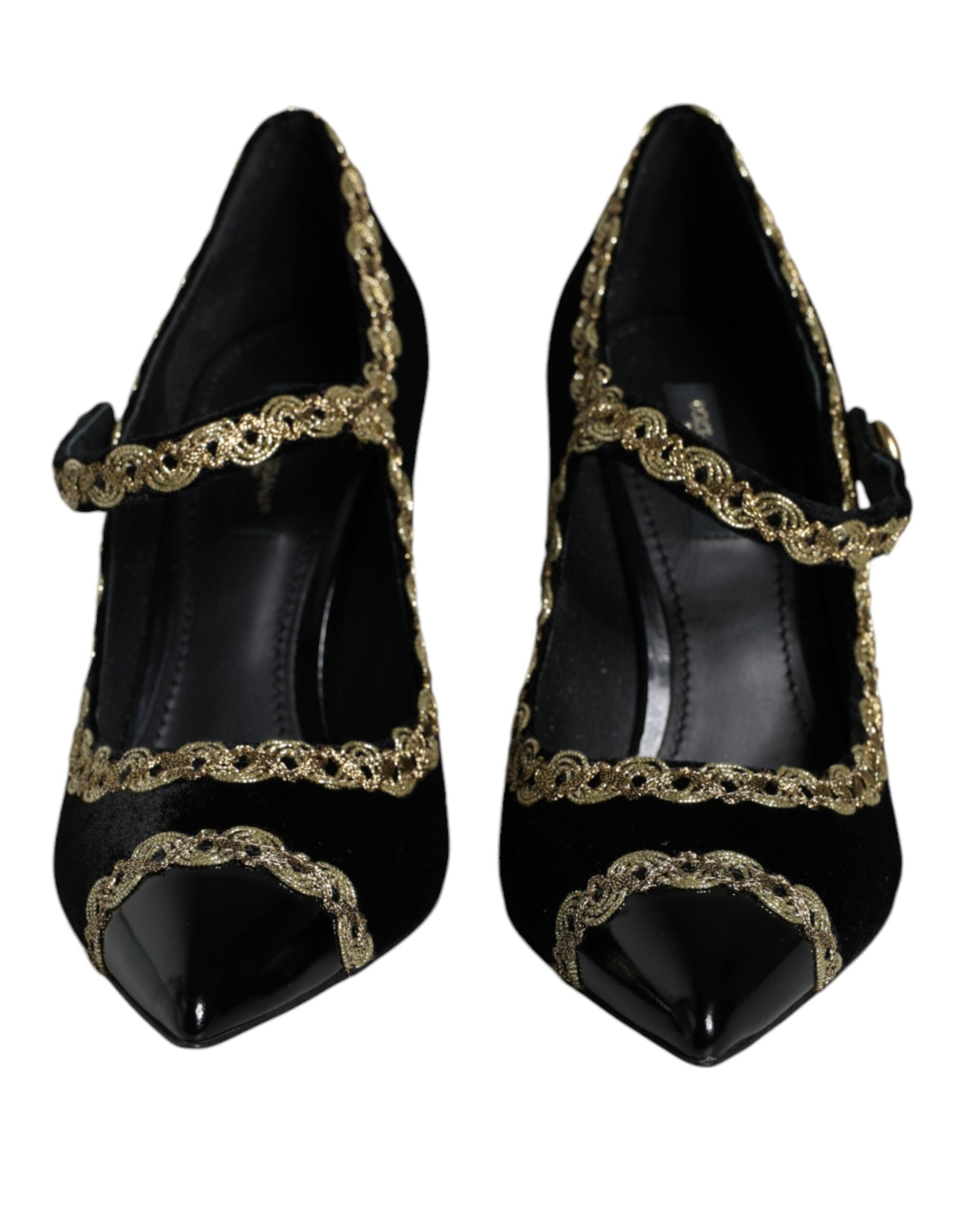 Black Mary Janes Velvet Gold Pumps Shoes - ventzia