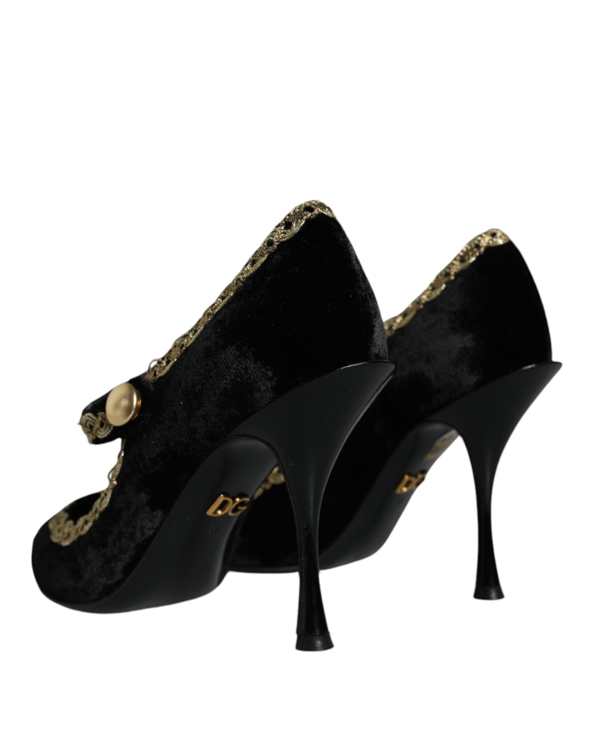 Black Mary Janes Velvet Gold Pumps Shoes - ventzia