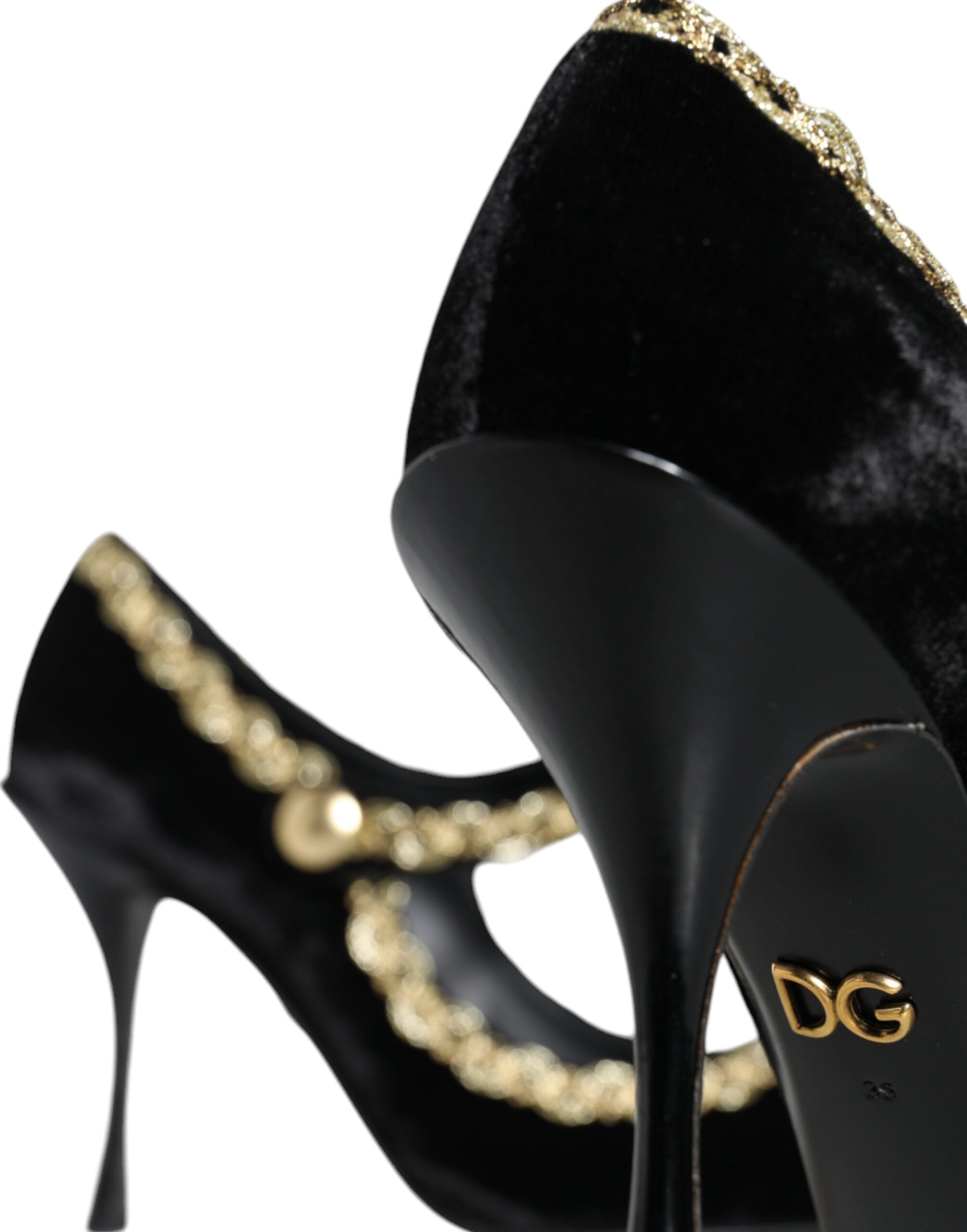 Black Mary Janes Velvet Gold Pumps Shoes - ventzia