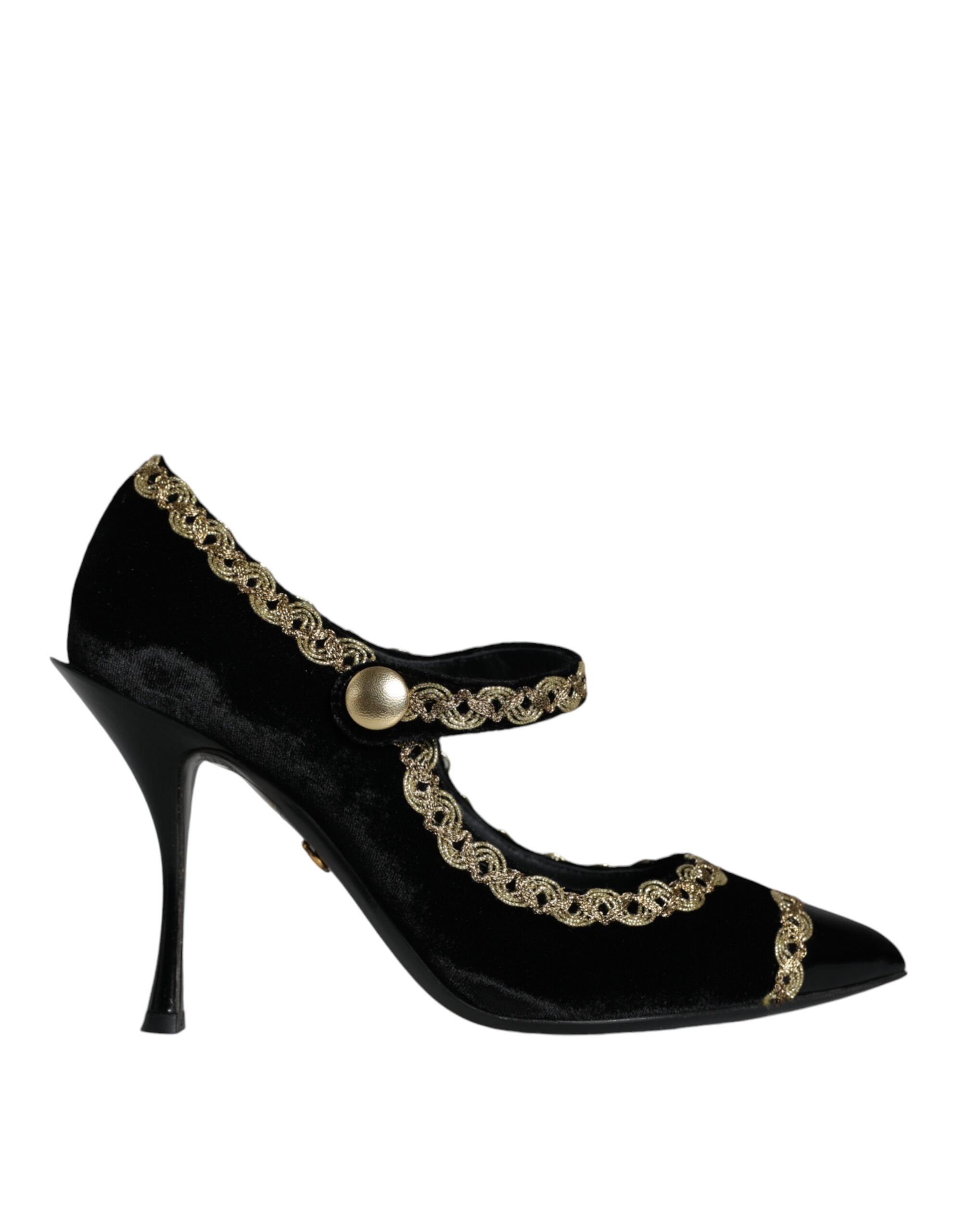 Black Mary Janes Velvet Gold Pumps Shoes - ventzia