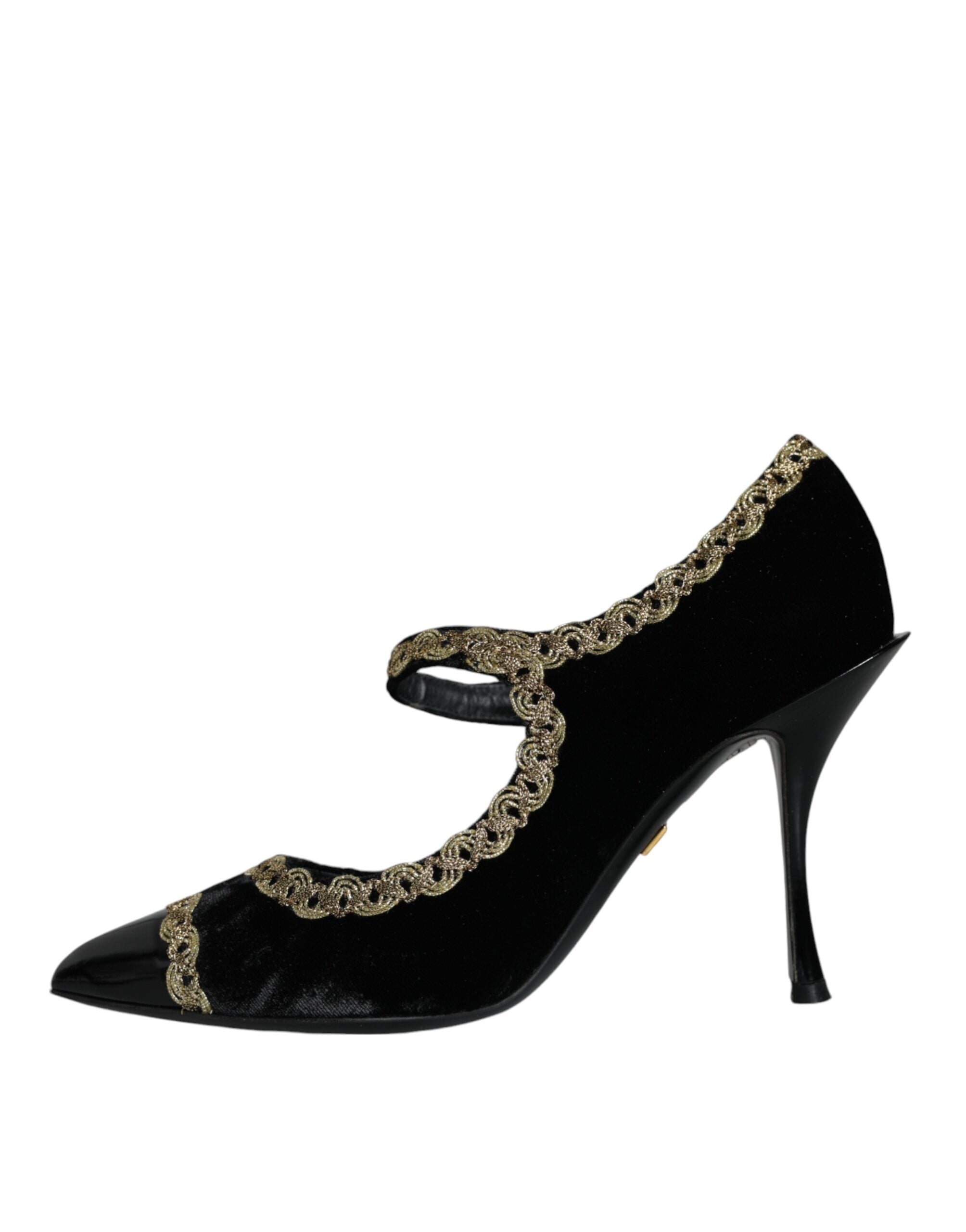 Black Mary Janes Velvet Gold Pumps Shoes - ventzia