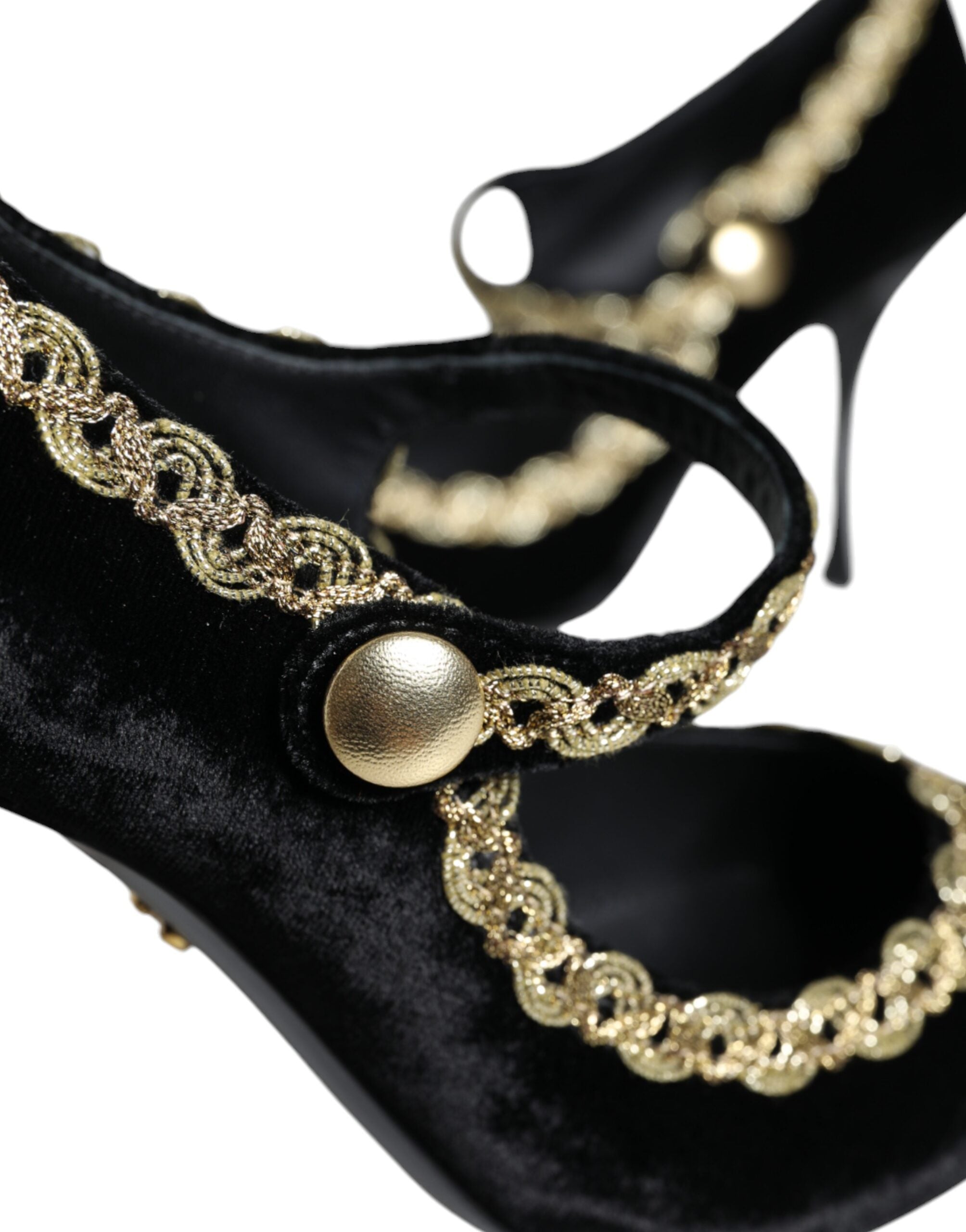 Black Mary Janes Velvet Gold Pumps Shoes - ventzia