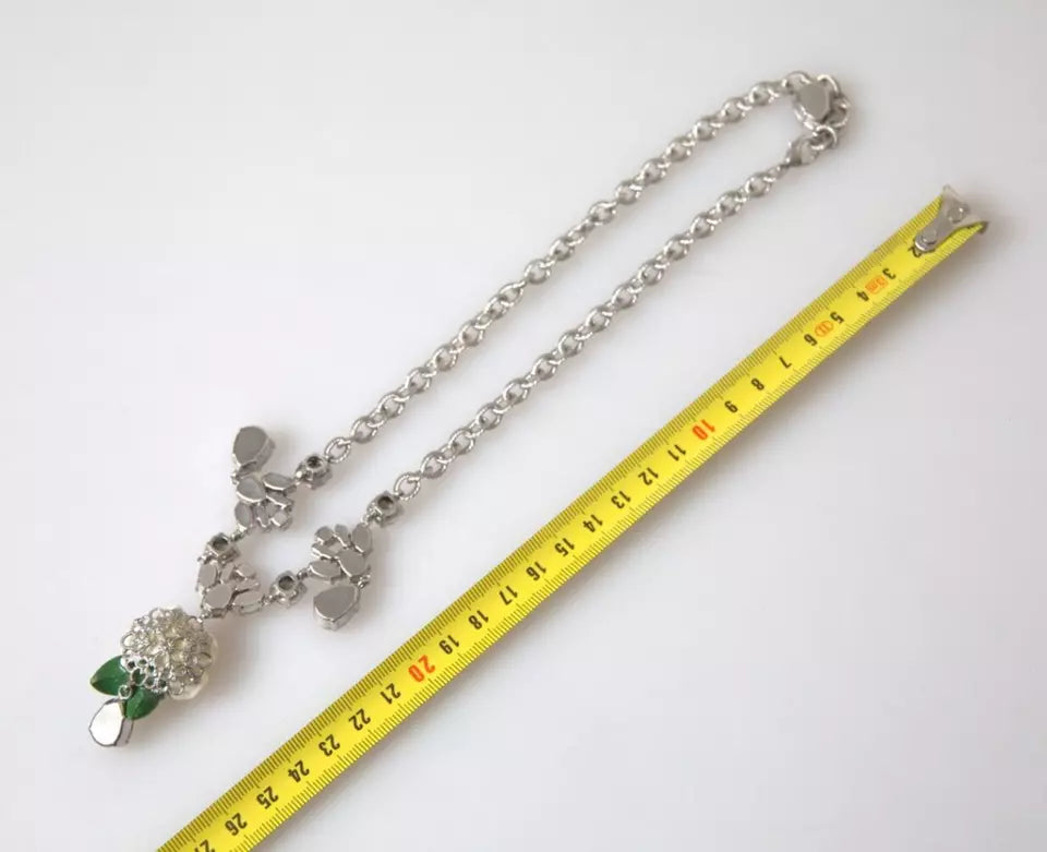 Silver Brass Clear Crystal Roses Pendants Necklace - ventzia