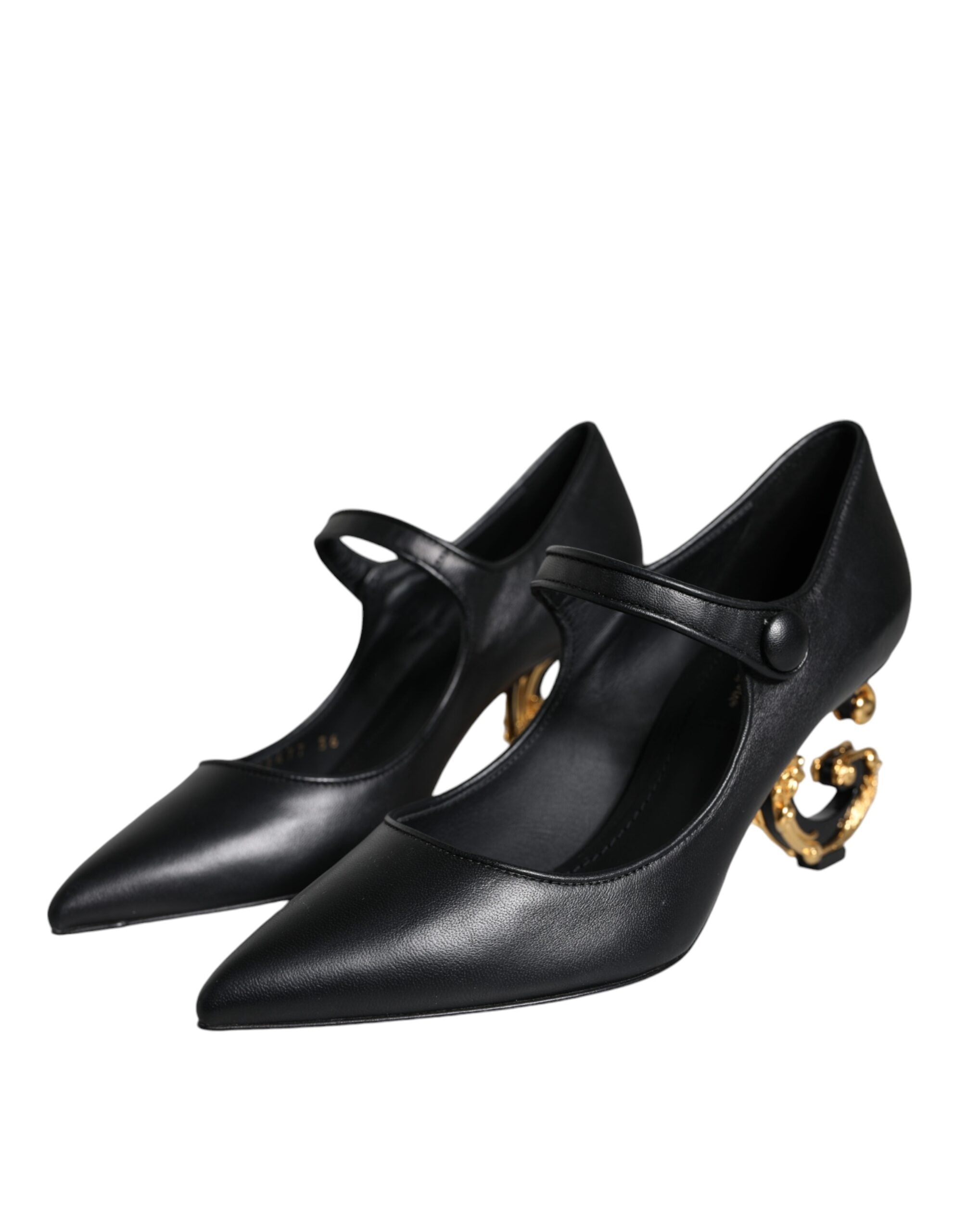 Black Leather Logo Heels Mary Janes Pumps Shoes - ventzia