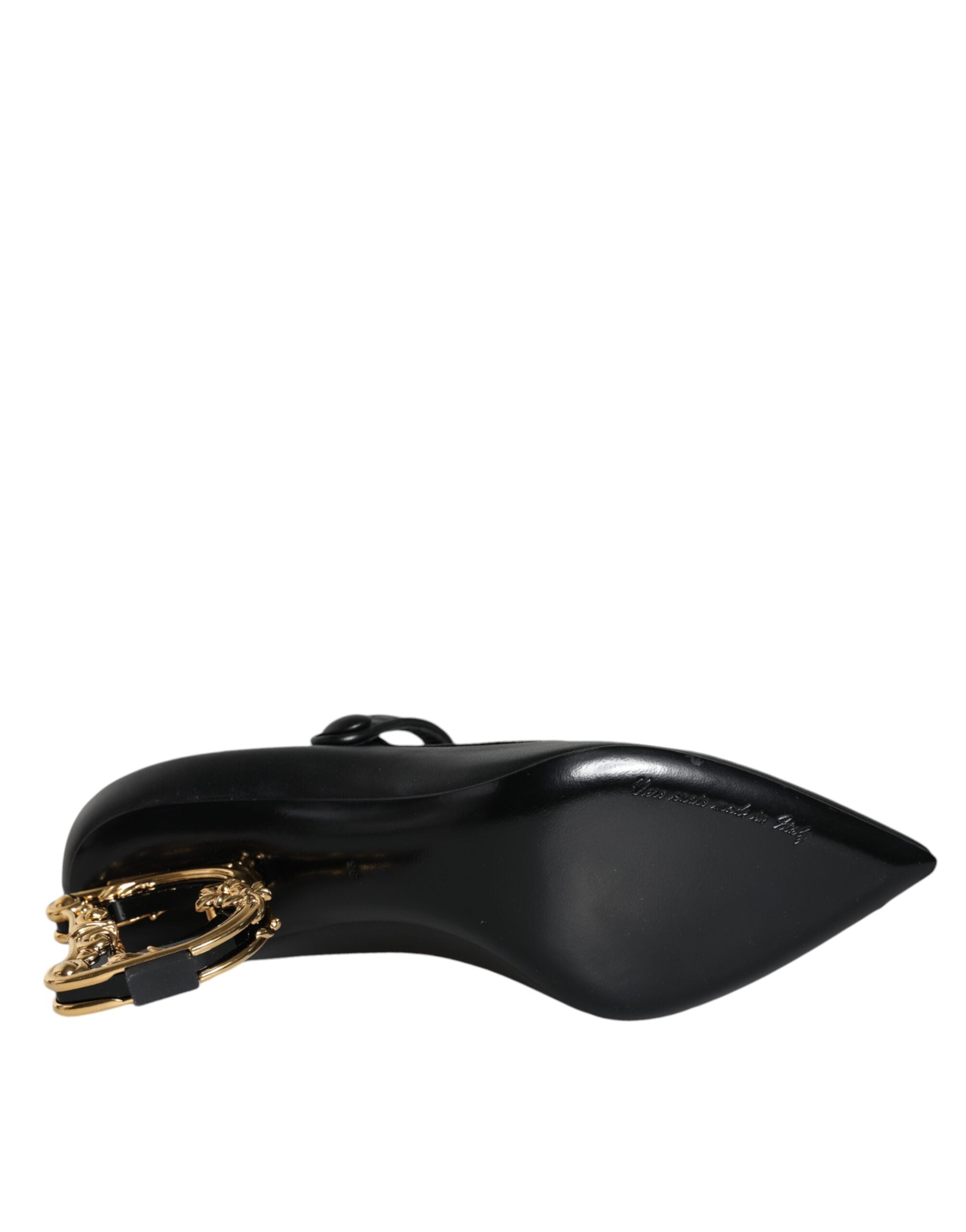 Black Leather Logo Heels Mary Janes Pumps Shoes - ventzia