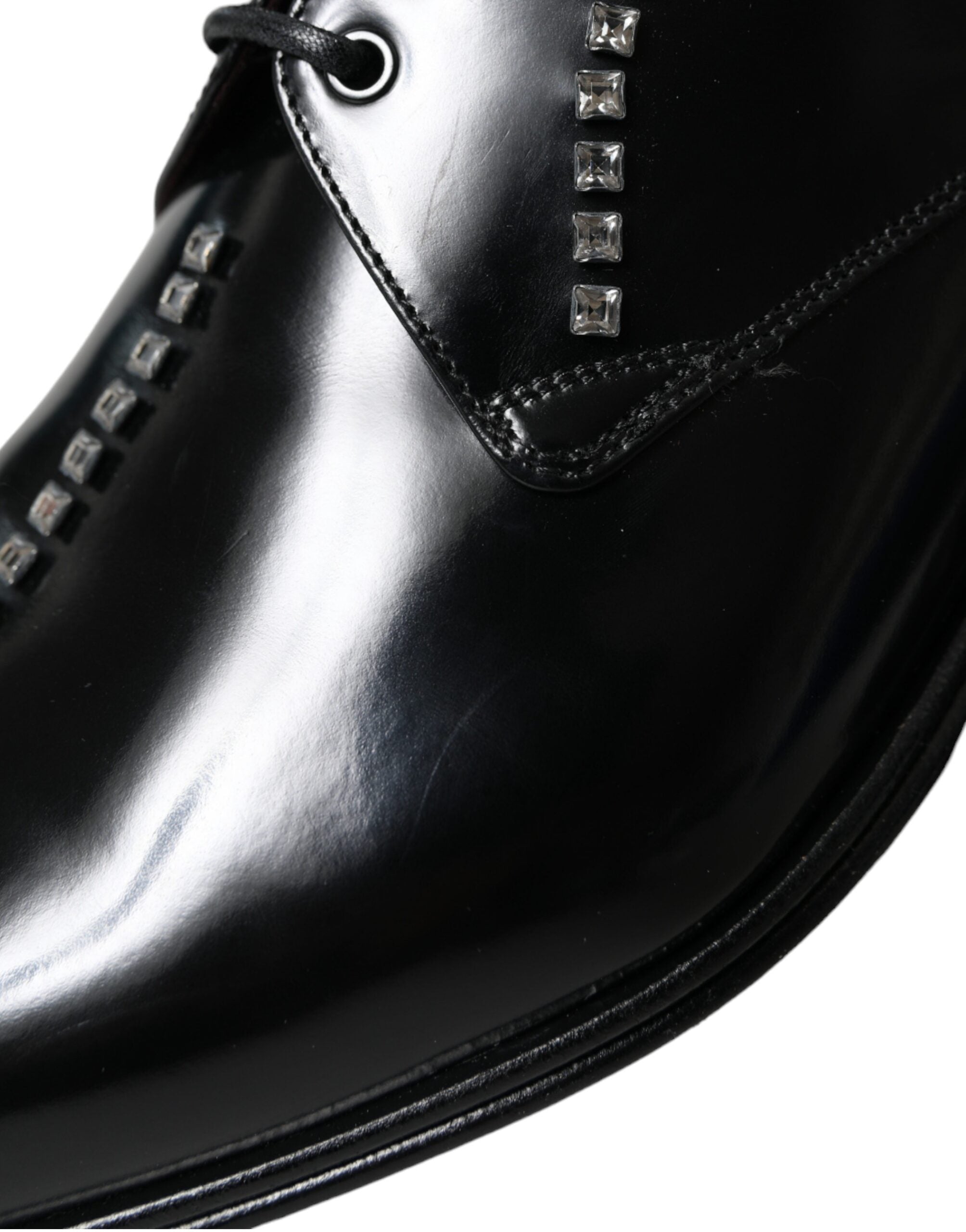 Black Leather Crystal Dress Formal Shoes - ventzia