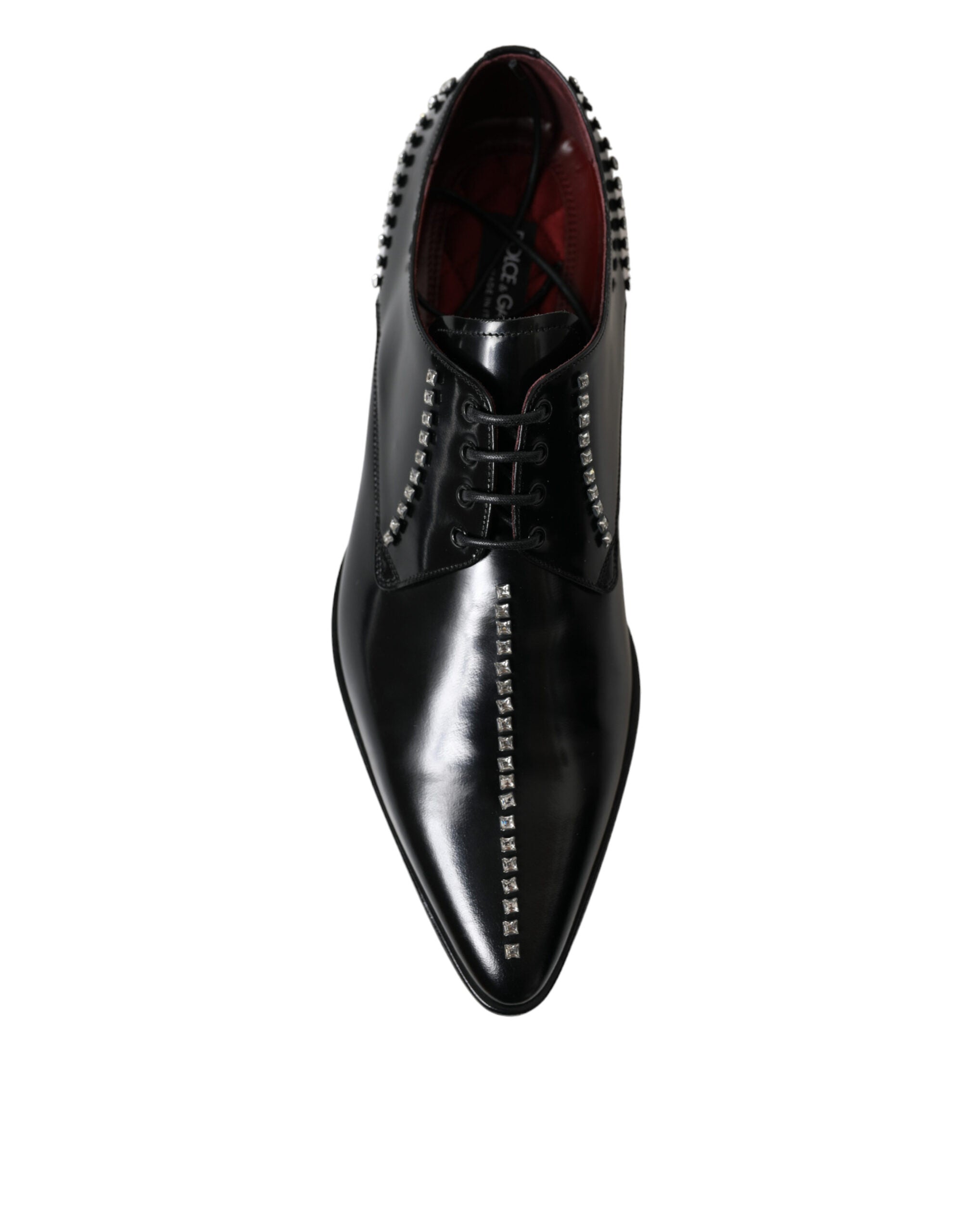 Black Leather Crystal Dress Formal Shoes - ventzia