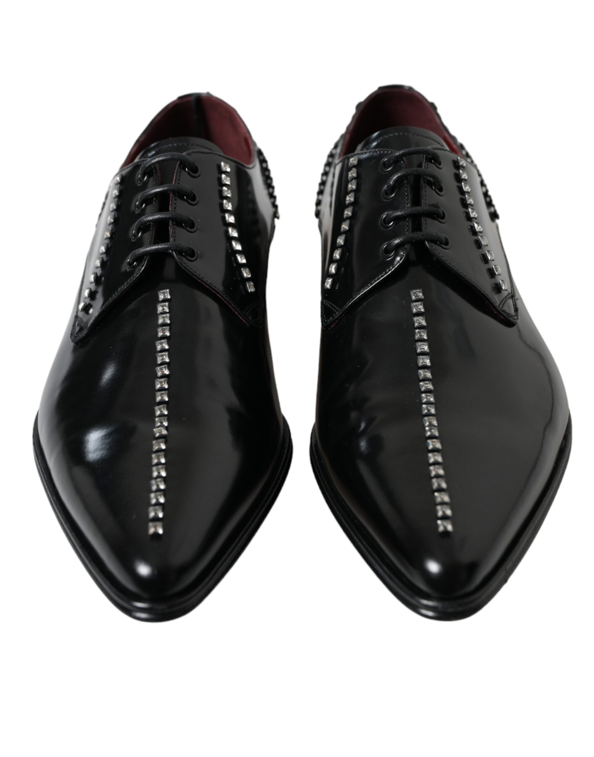 Black Leather Crystal Dress Formal Shoes - ventzia