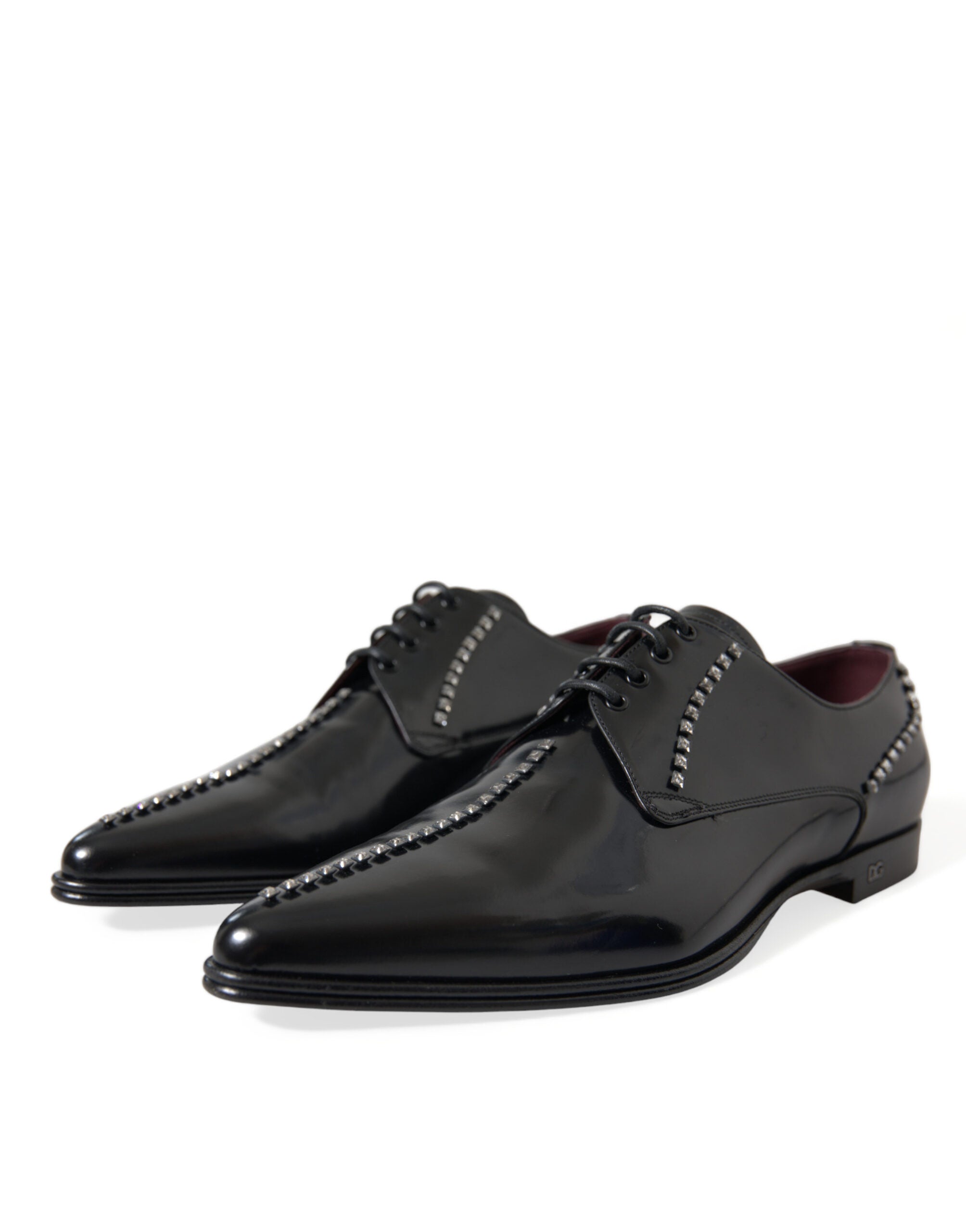 Black Leather Crystal Dress Formal Shoes - ventzia