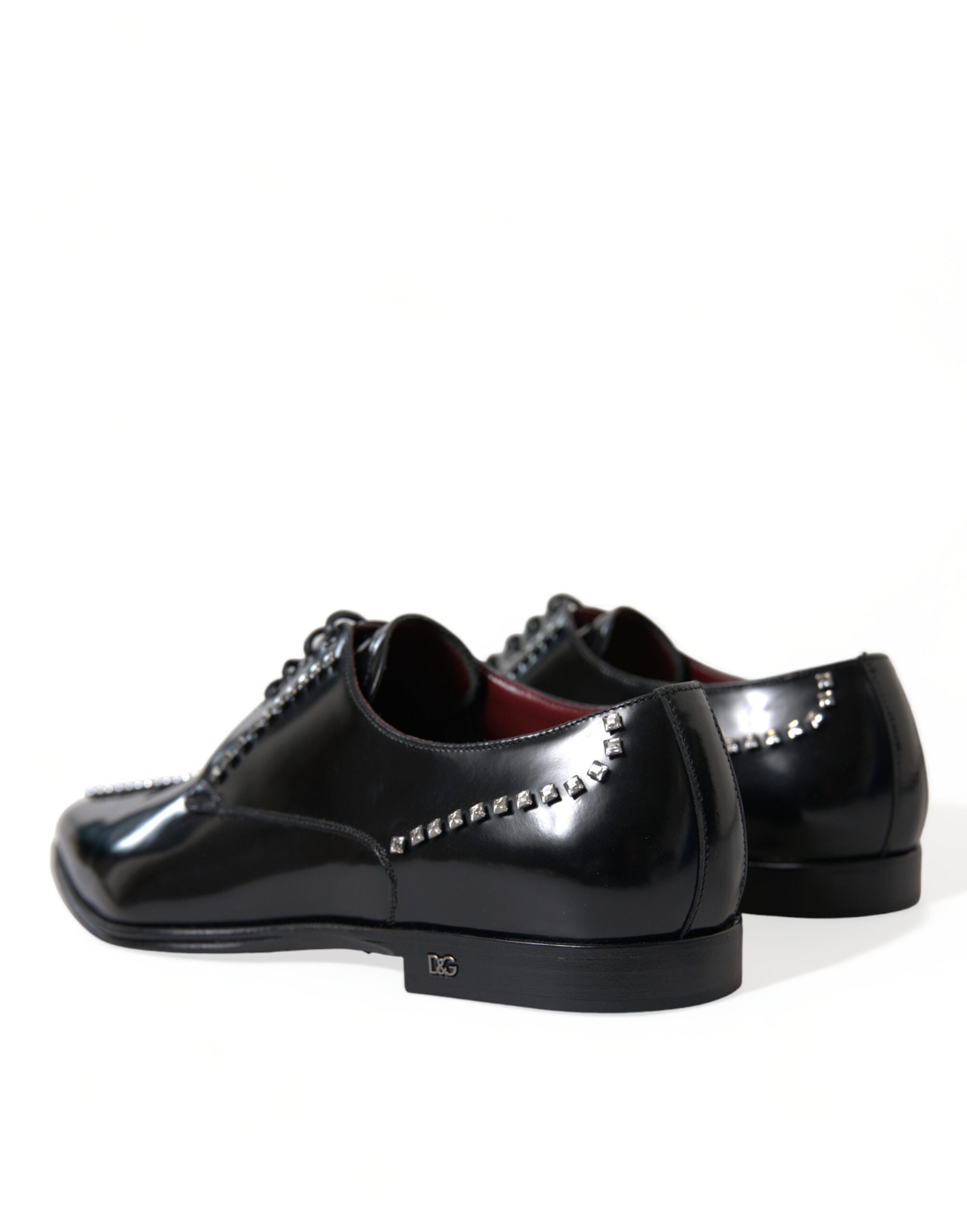 Black Leather Crystal Dress Formal Shoes - ventzia