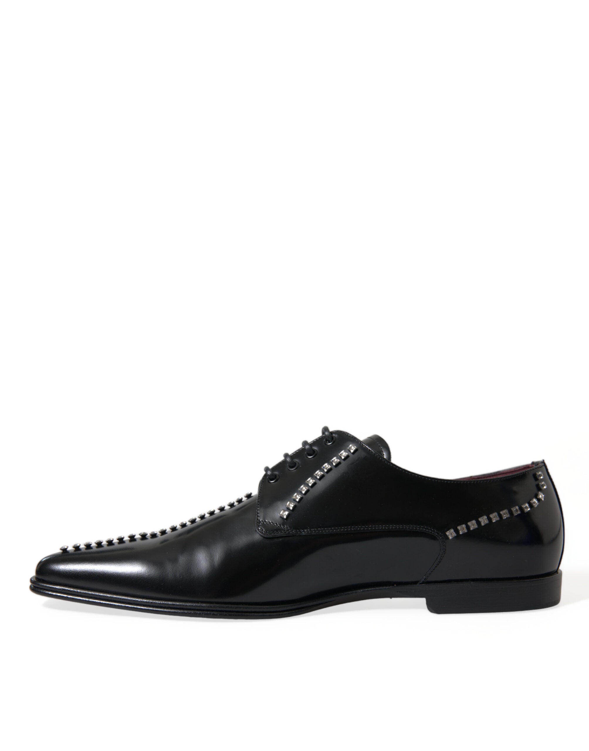 Black Leather Crystal Dress Formal Shoes - ventzia