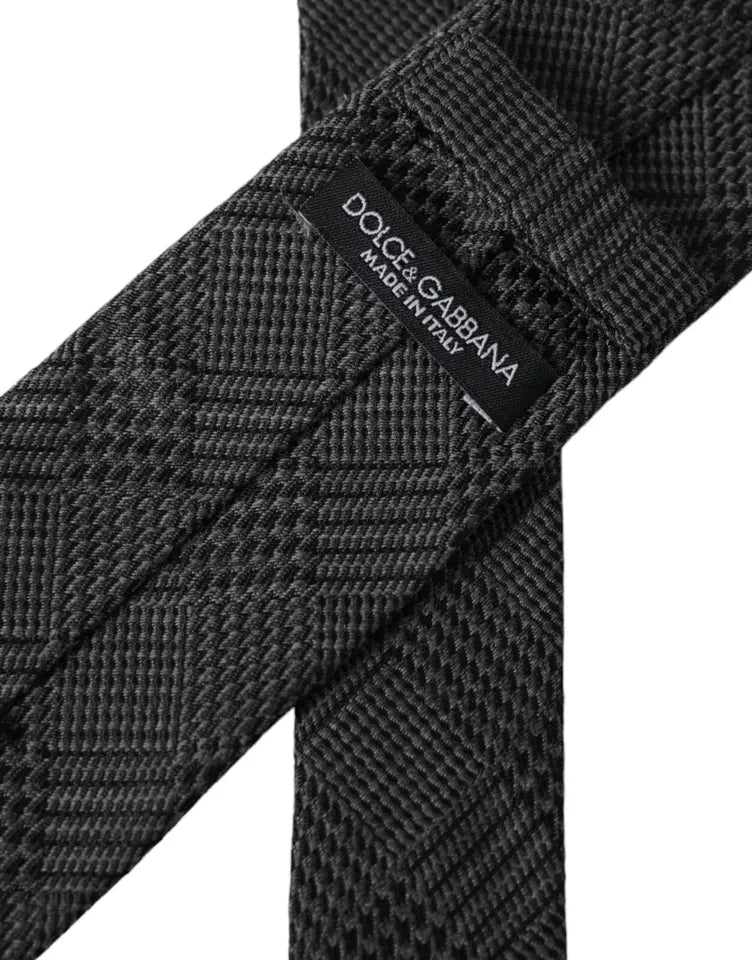 Dark Gray Plaid Patterned Silk Adjustable Men Tie - ventzia