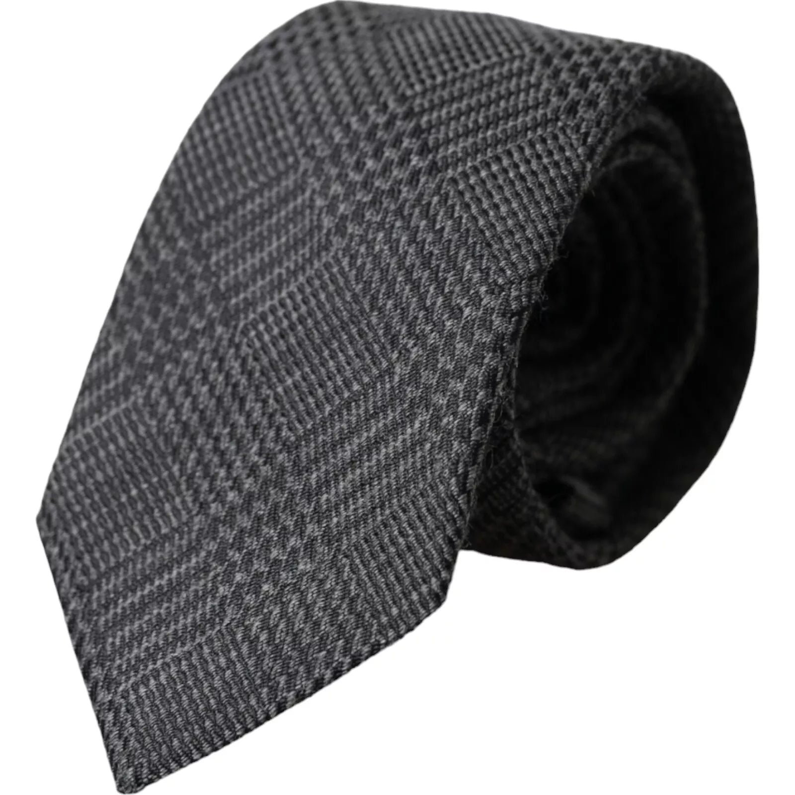 Dark Gray Plaid Patterned Silk Adjustable Men Tie - ventzia