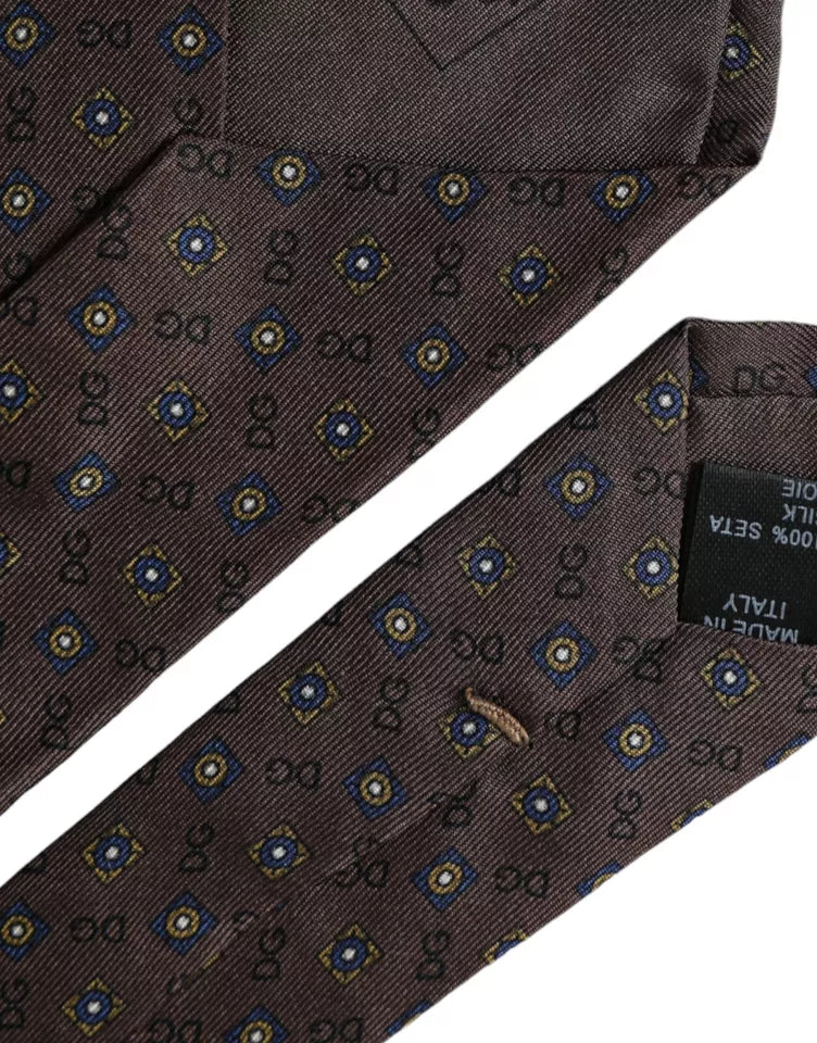 Brown Silk Branded Logo Adjustable Men Tie - ventzia