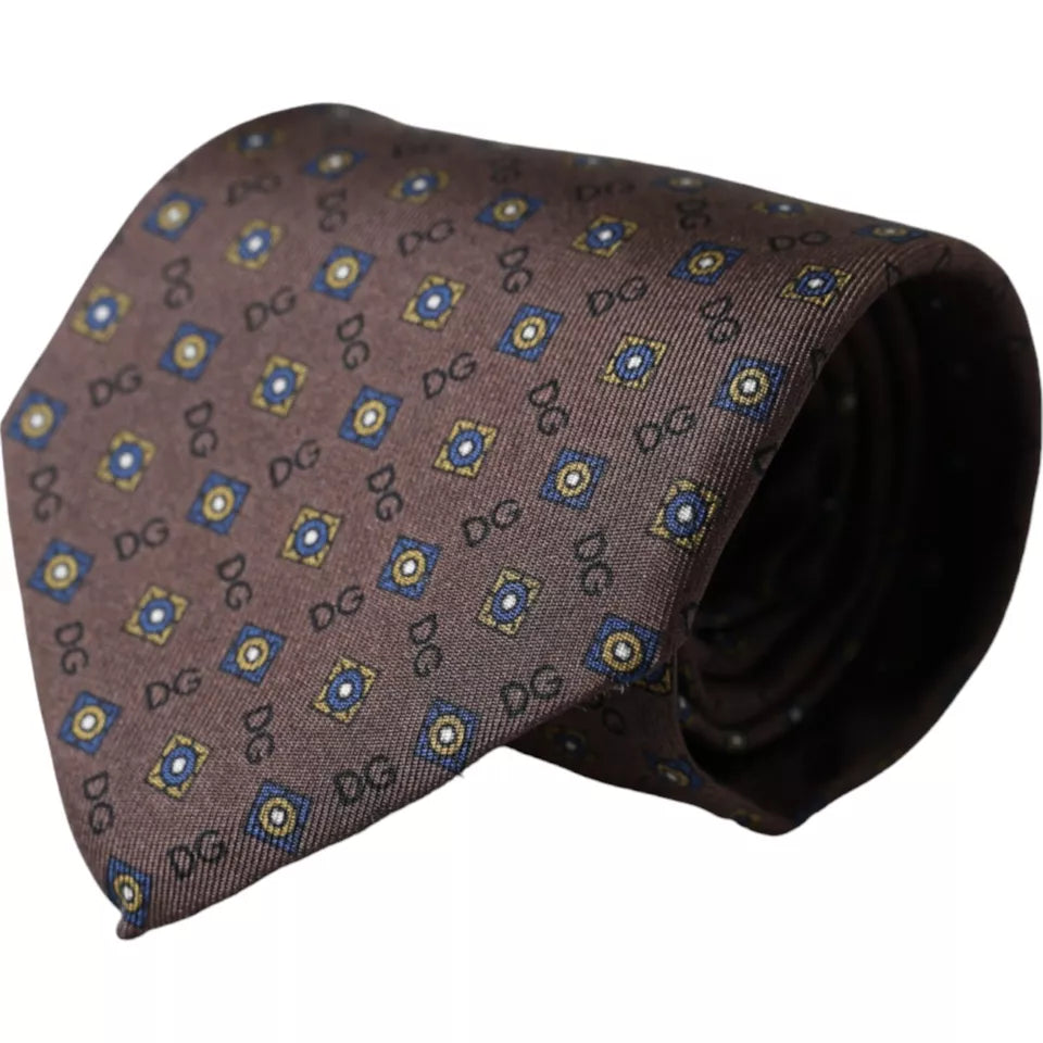 Brown Silk Branded Logo Adjustable Men Tie - ventzia