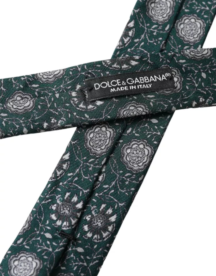 Green Floral Print Silk Adjustable Men Tie - ventzia
