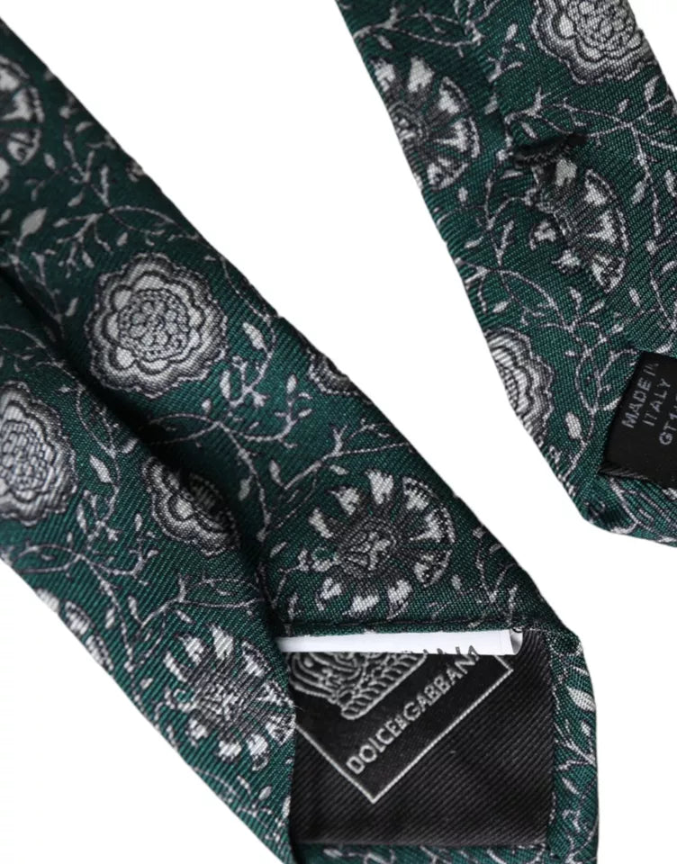 Green Floral Print Silk Adjustable Men Tie - ventzia