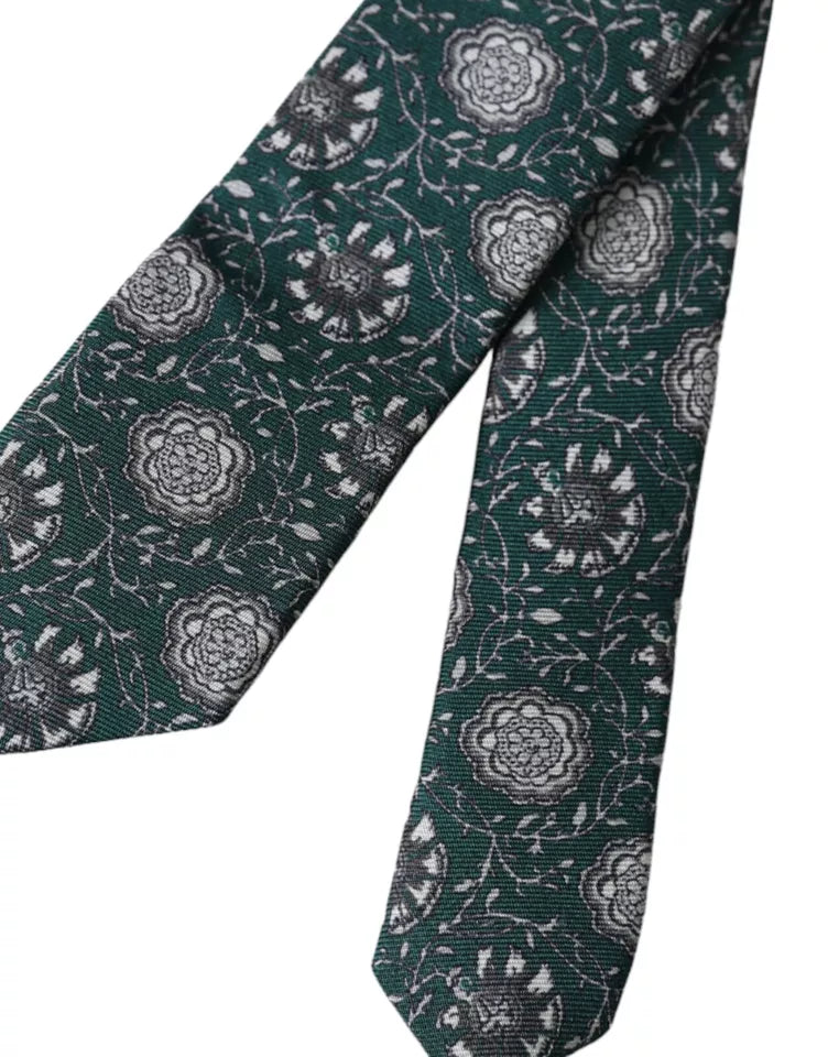 Green Floral Print Silk Adjustable Men Tie - ventzia