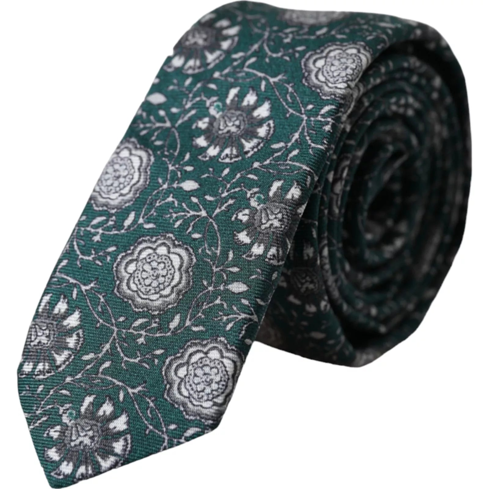 Green Floral Print Silk Adjustable Men Tie - ventzia