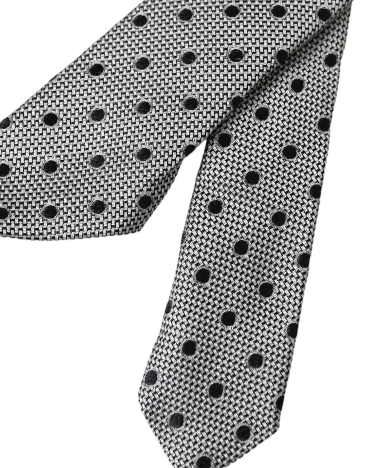 Black White Dot Fantasy Silk Adjustable Men Tie - ventzia