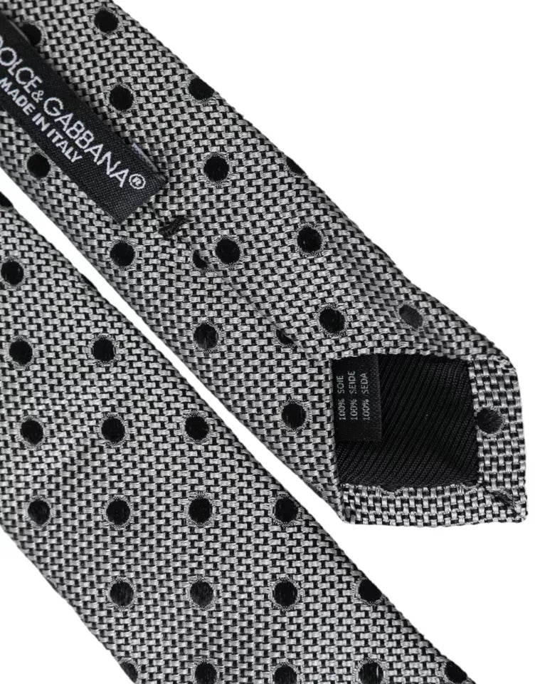 Black White Dot Fantasy Silk Adjustable Men Tie - ventzia